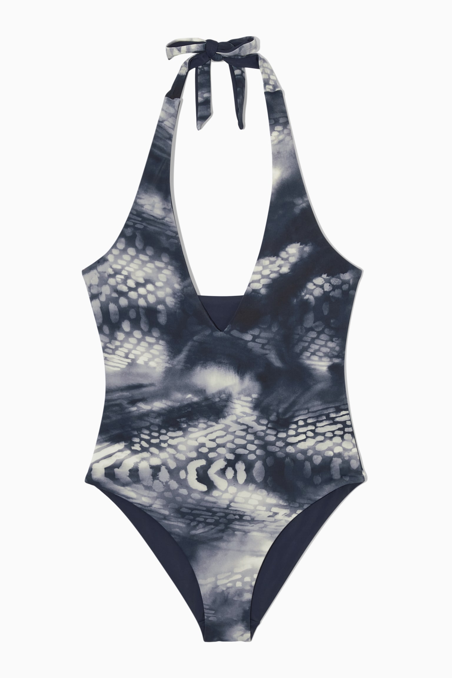 REVERSIBLE PRINTED PLUNGE SWIMSUIT - NAVY / SNAKE PRINT/ORANGE / FLORAL PRINT - 1