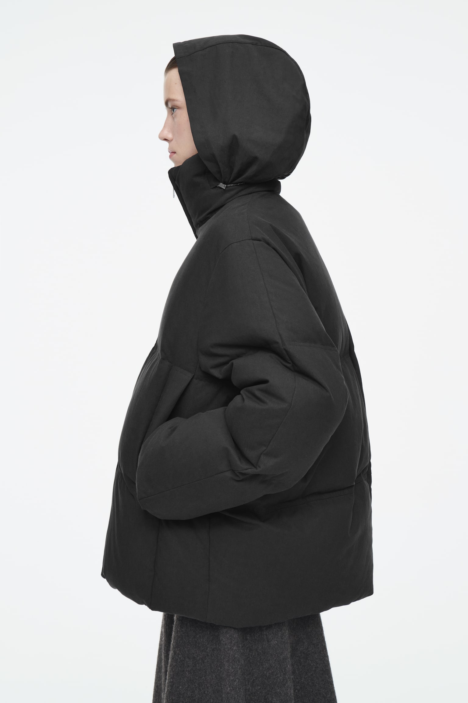 OVERSIZED HOODED DOWN PUFFER JACKET - BLACK - 6