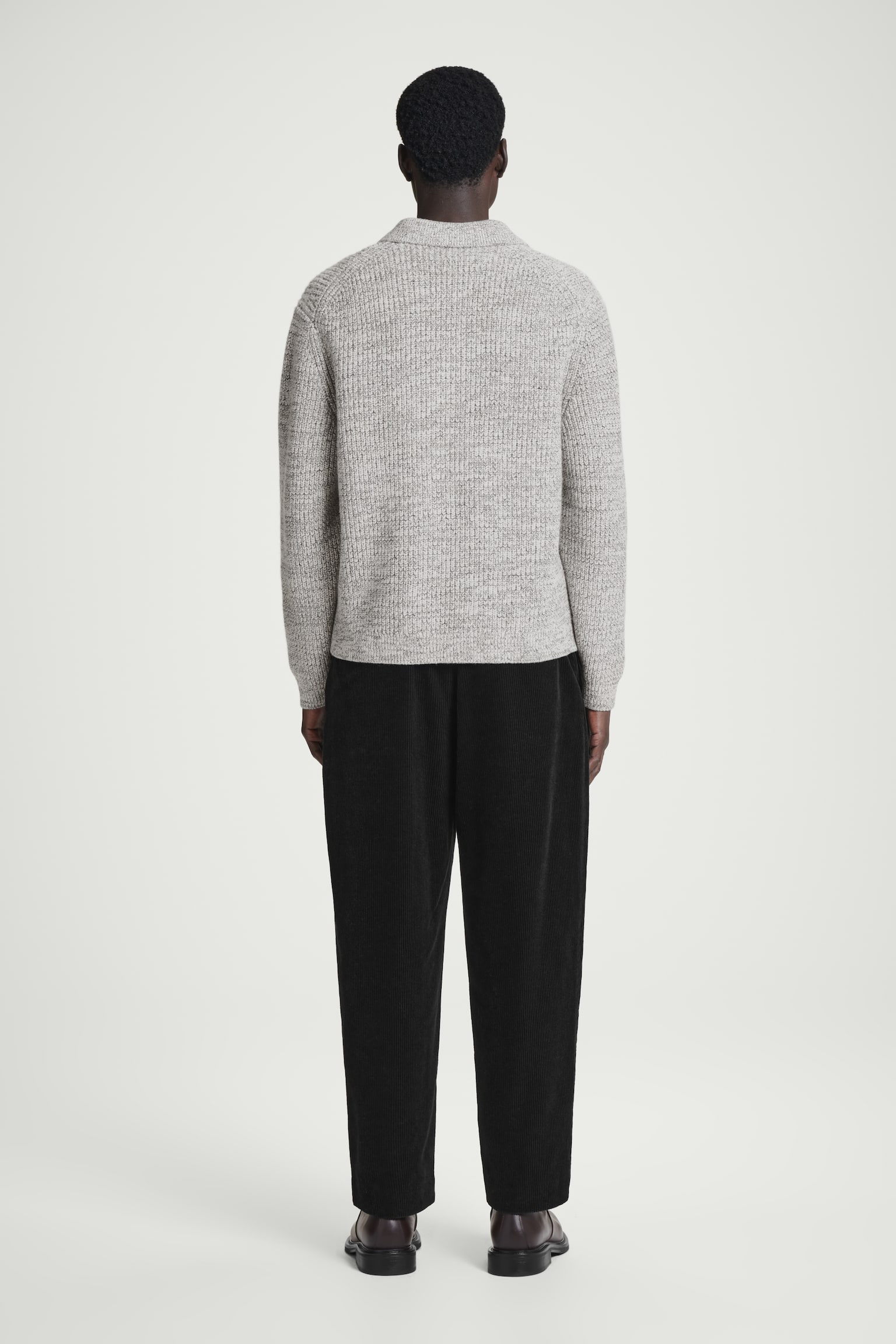 TWISTED-YARN WOOL POLO JUMPER - GREY MÉLANGE/NAVY MÉLANGE - 4