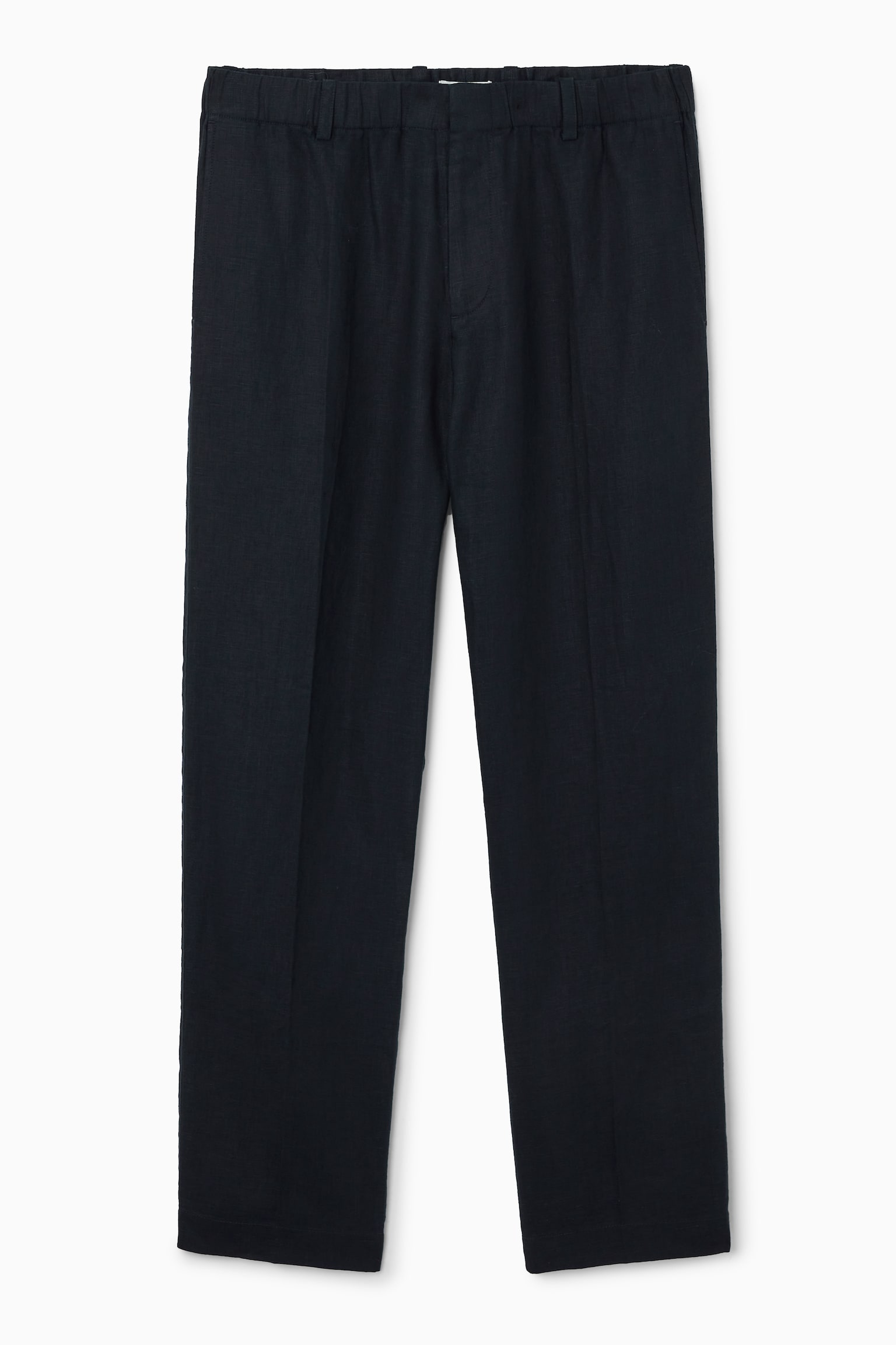 RELAXED ELASTICATED LINEN STRAIGHT-LEG TROUSERS - DARK NAVY/GREY / PINSTRIPE/STONE - 2