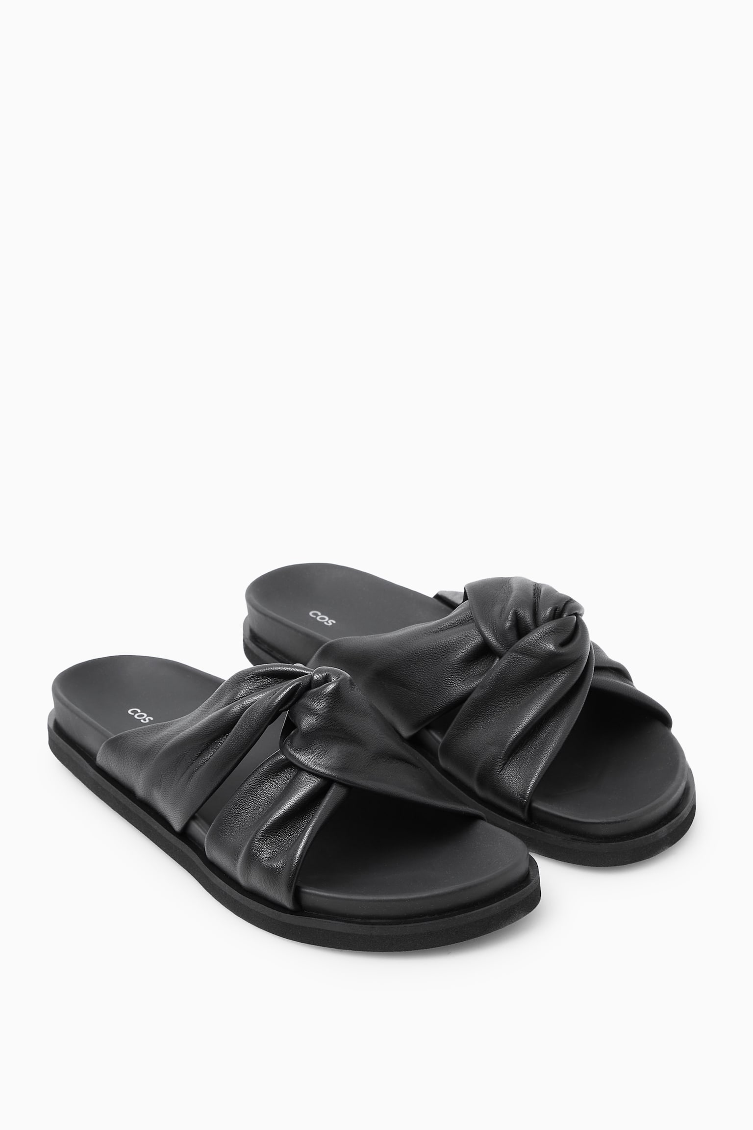 CROSSOVER LEATHER SLIDES - BLACK/WHITE - 3