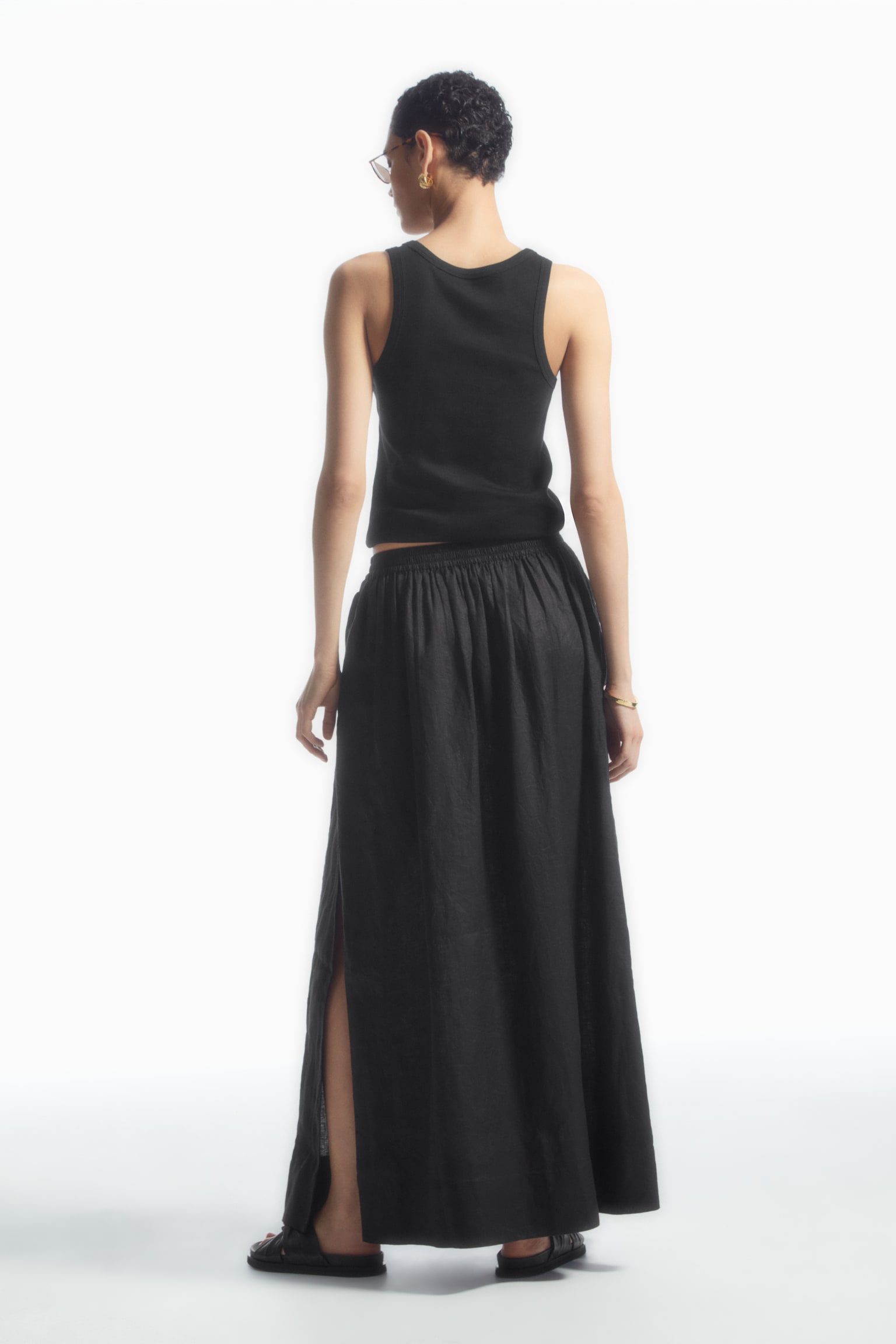 LINEN A-LINE MAXI SKIRT - BLACK - 3