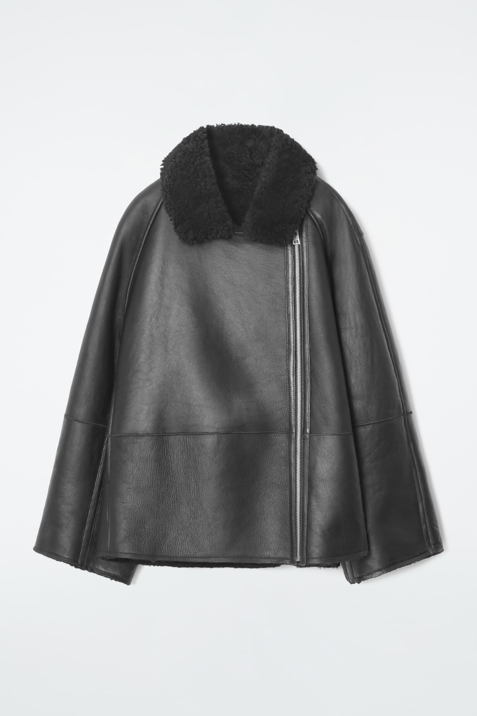 OVERSIZED SHEARLING AVIATOR JACKET - BLACK - 2