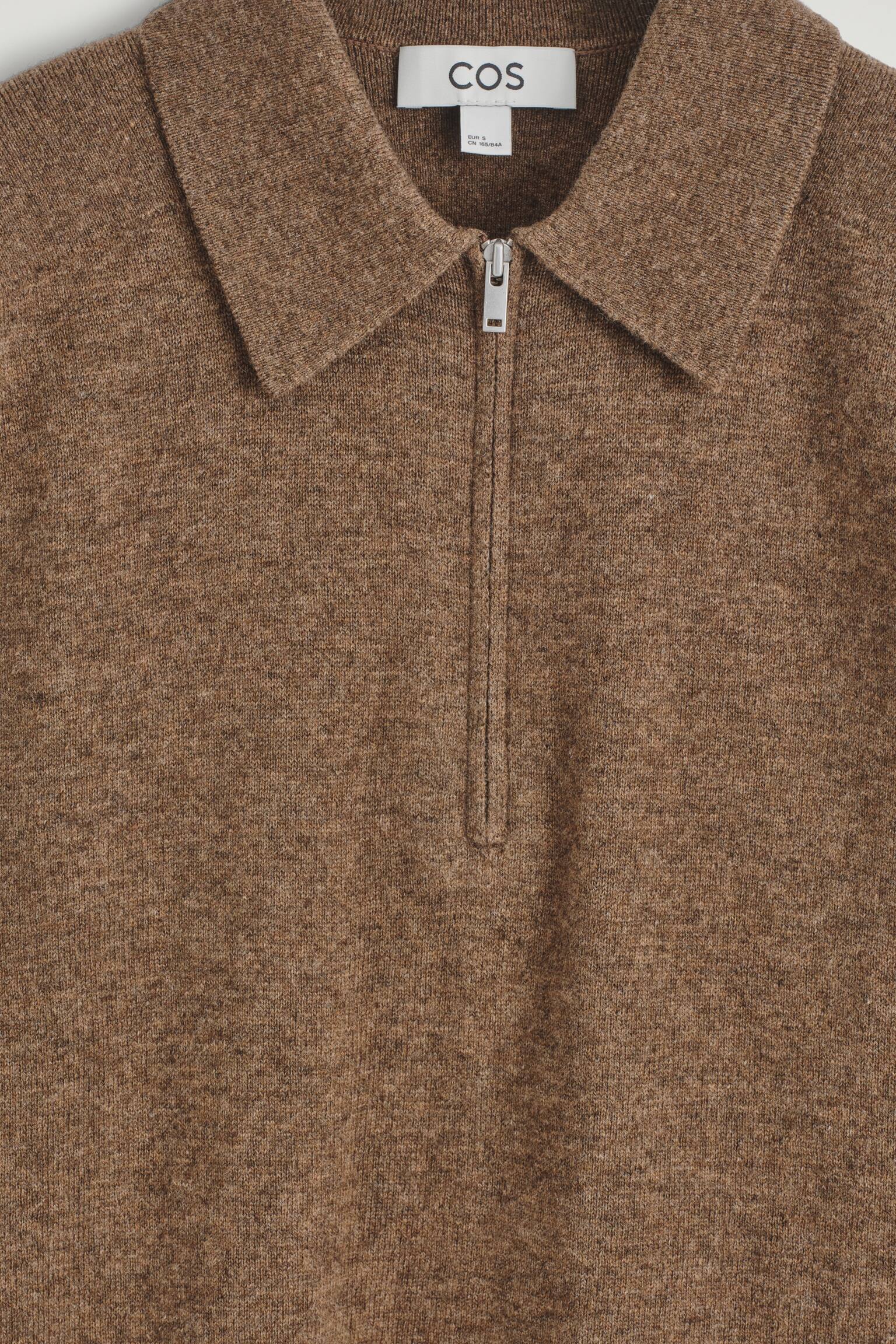 Merino uld-yak zip-up poloshirt - BRUNMELERET/HVID/VINRØD - 6