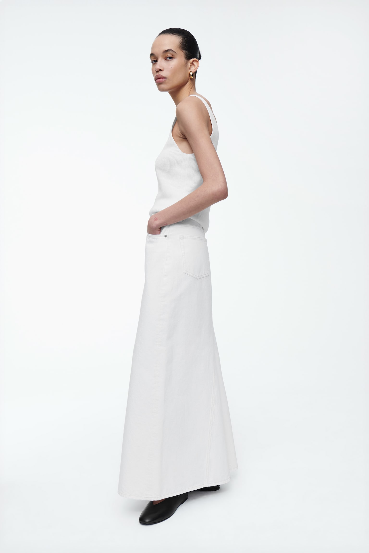 PANELLED DENIM MAXI SKIRT - OFF-WHITE/BLUE - 3