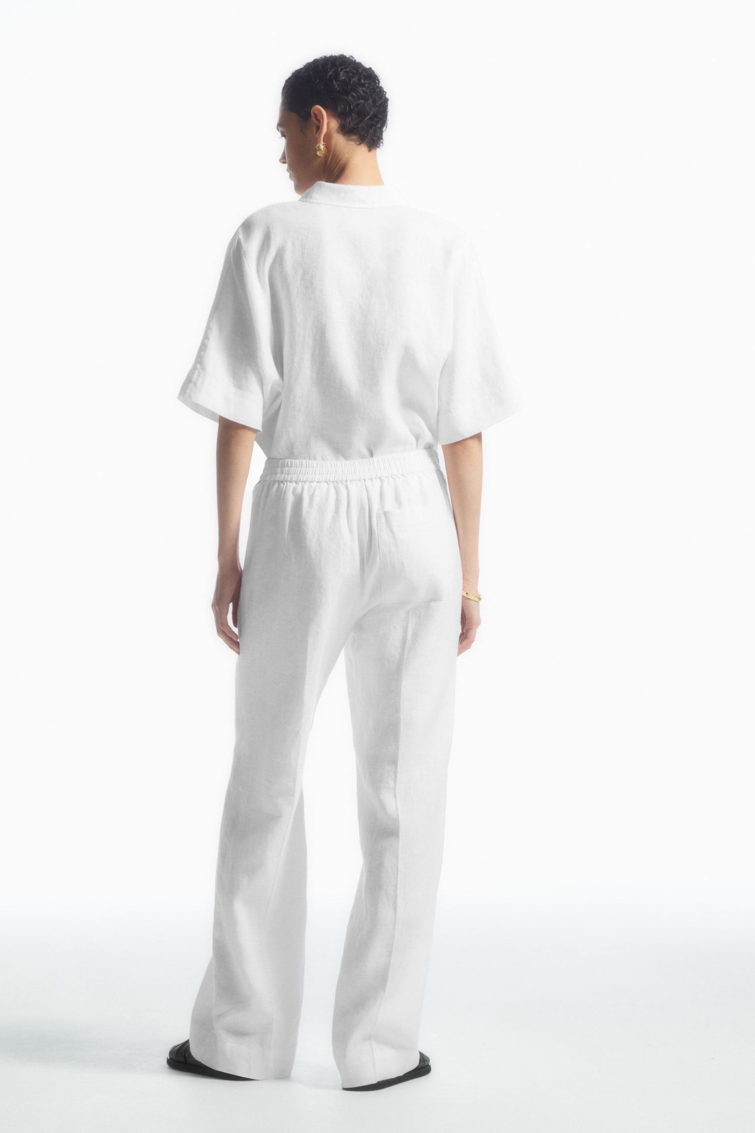 STRAIGHT-LEG TAILORED LINEN TROUSERS - WHITE/BLACK/LILAC - 4