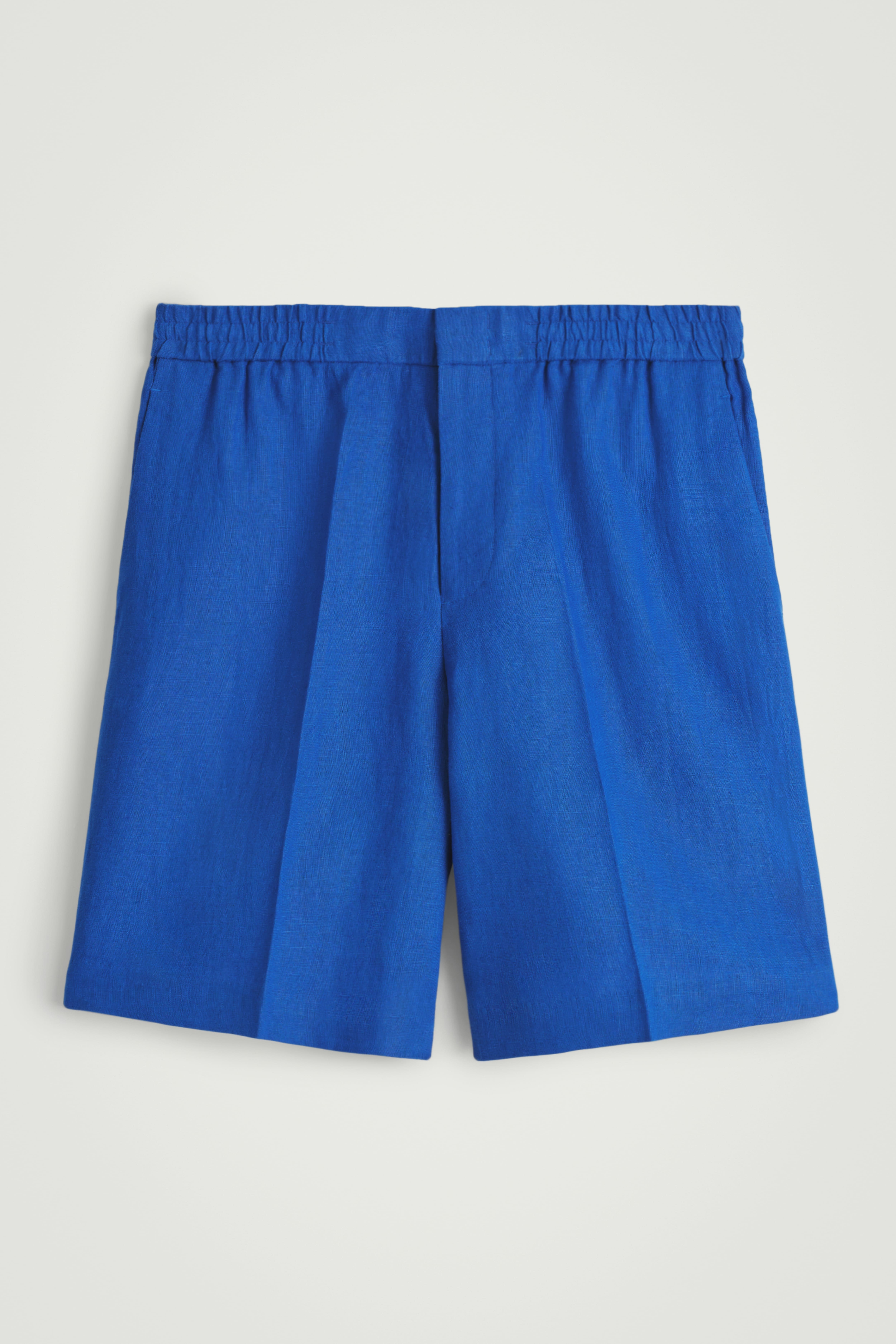 SHORTS ELASTICIZZATI IN LINO - BLU