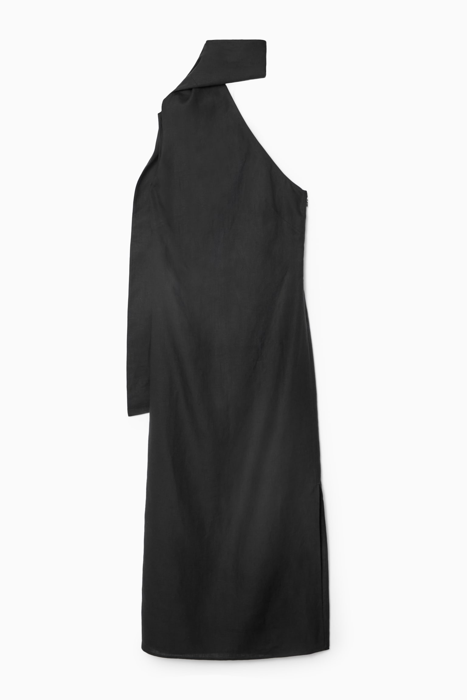 SCARF-DETAIL LINEN DRESS - BLACK - 2