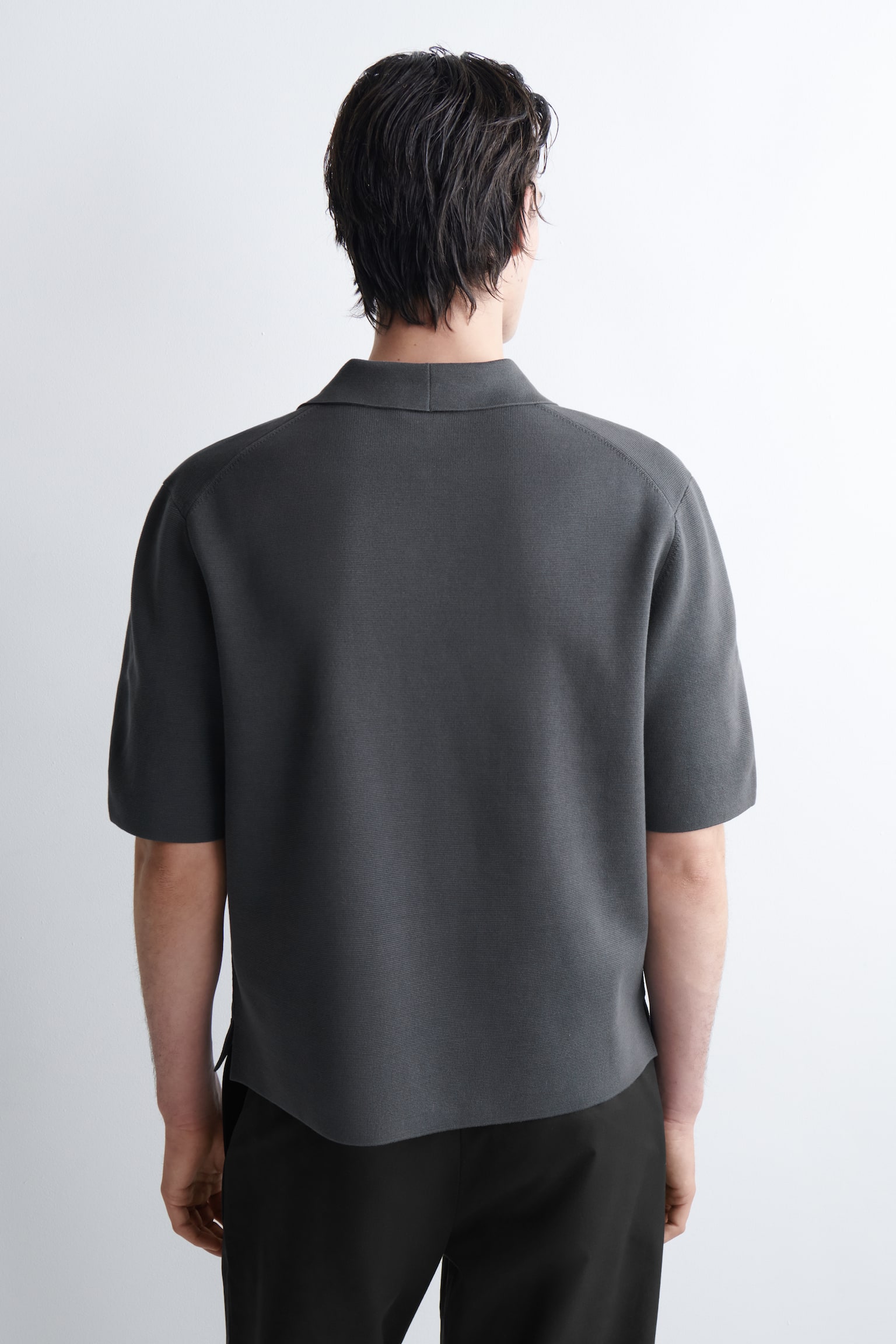 Πλεκτή βαμβακερή μπλούζα πόλο Milano - ΣΚΟΥΡΟ ΓΚΡΙ - 3