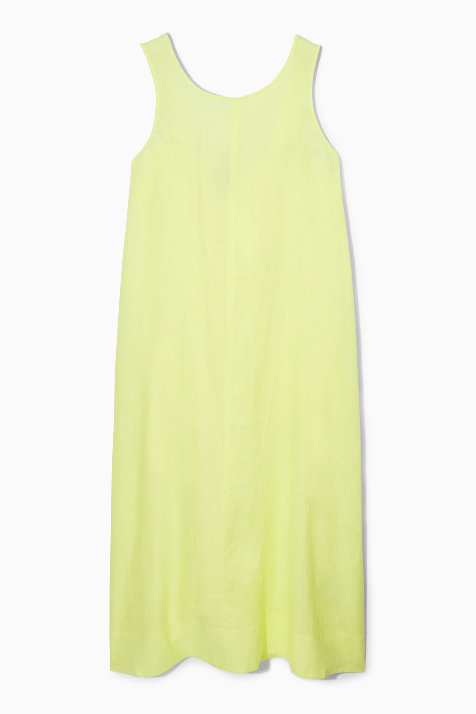 GATHERED LINEN MIDI DRESS - YELLOW - 1