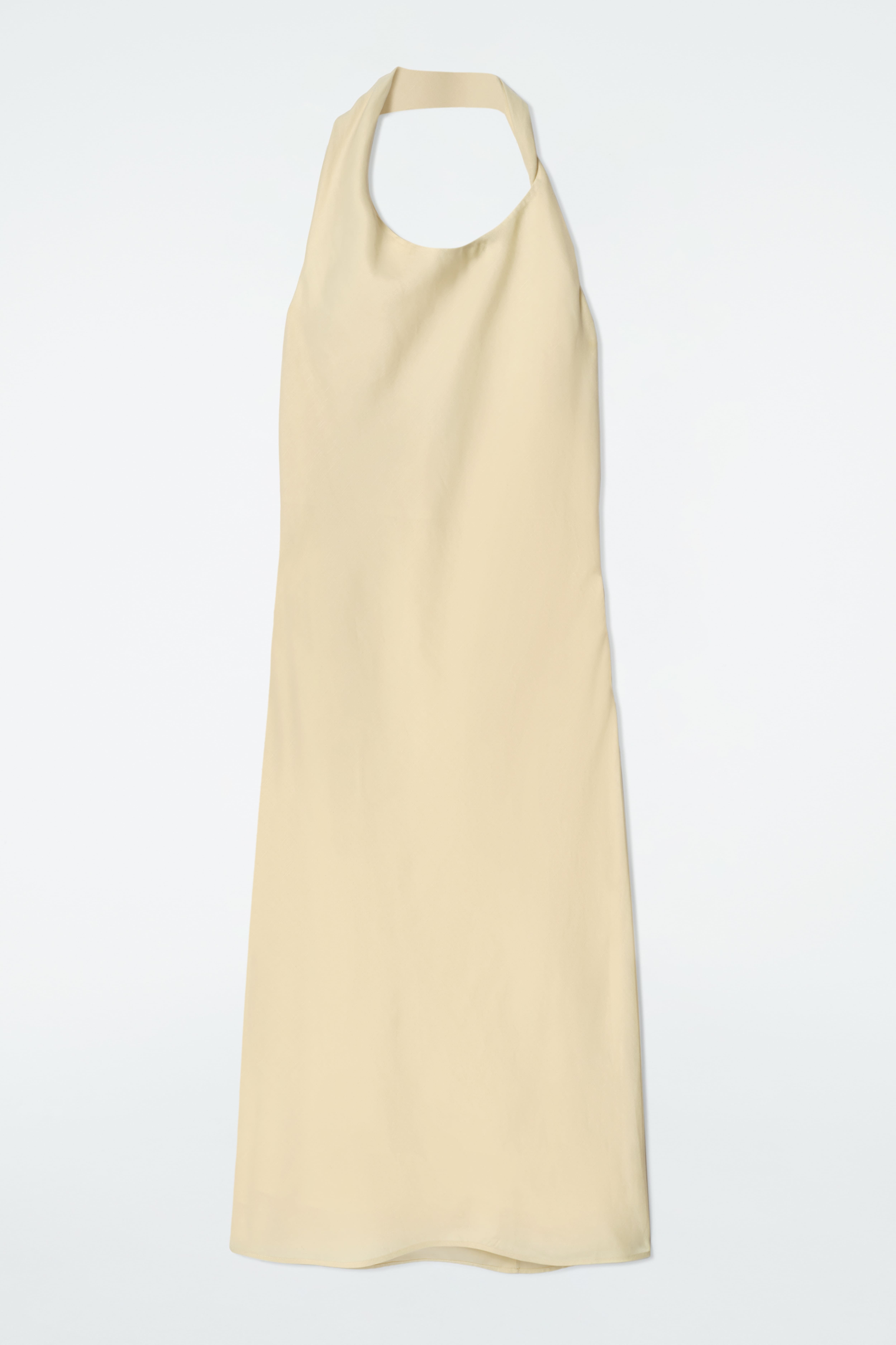 TWISTED LINEN-BLEND HALTERNECK DRESS - BUTTER YELLOW/BLACK