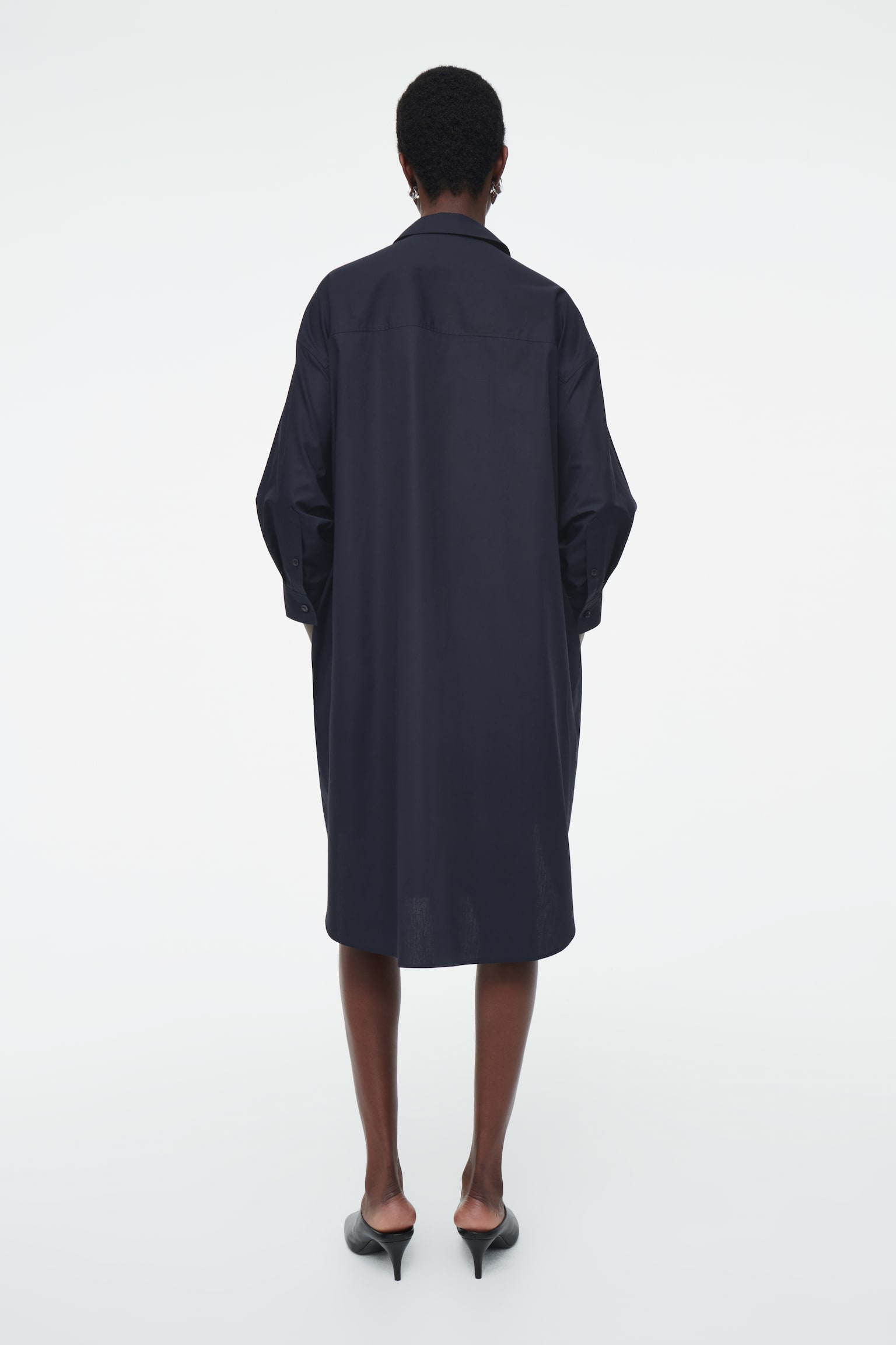 OVERSIZED DRAPED SHIRT DRESS - NAVY - 5