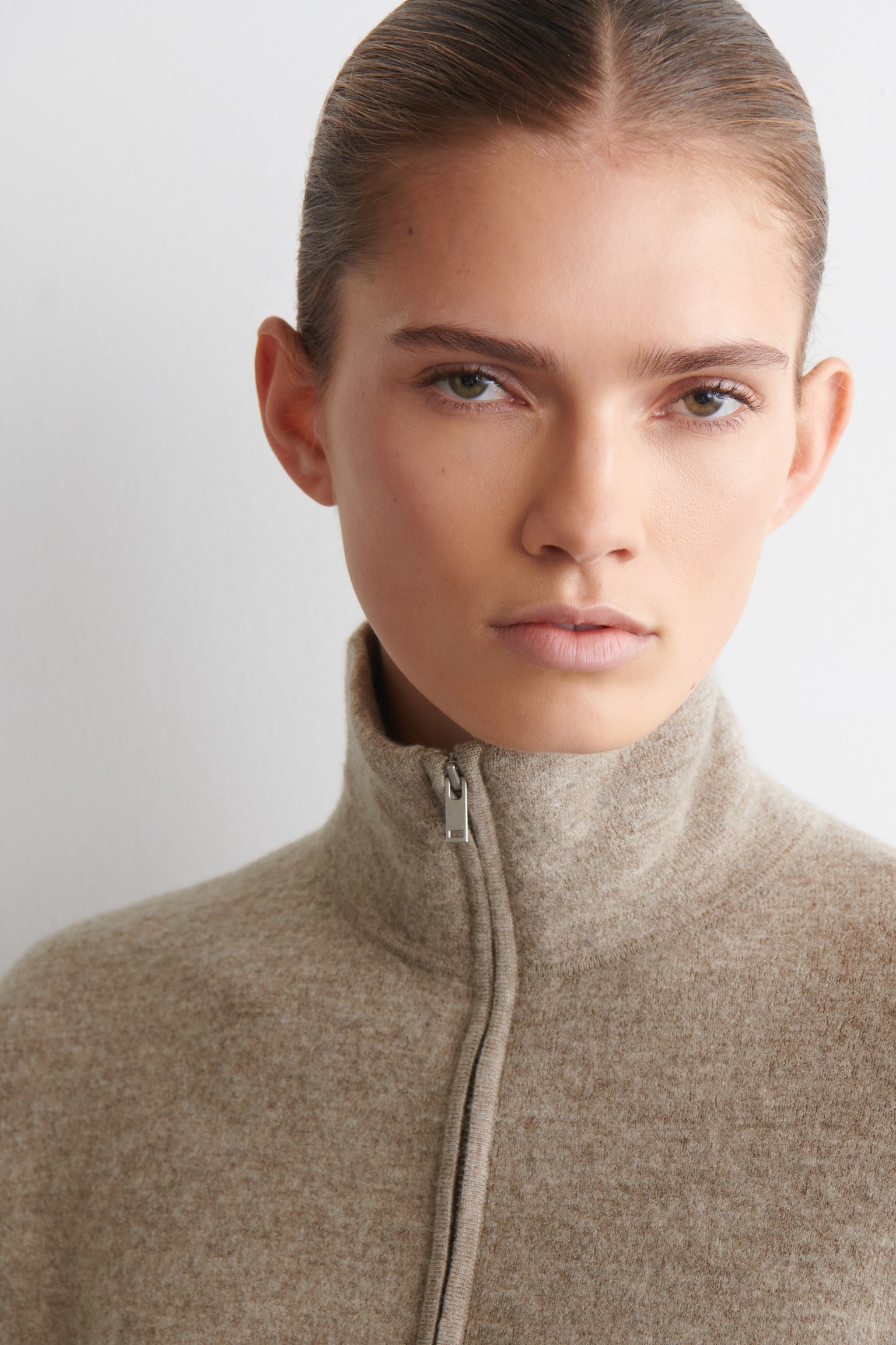 BOILED MERINO WOOL ZIP-UP JUMPER - BEIGE MELIERT/BRAUN MELIERT - 6