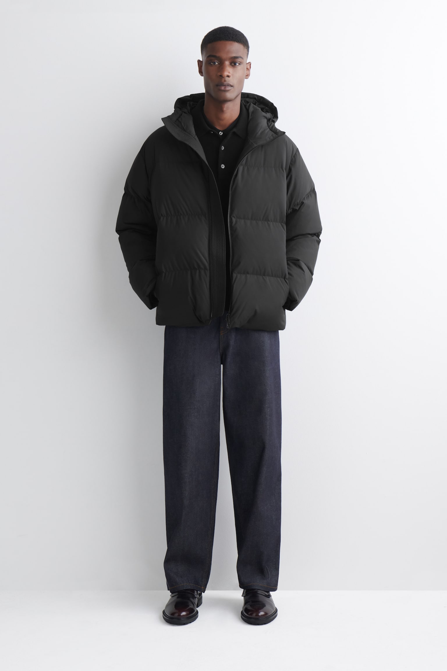 KORT DUNJACKA MED HUVA - SVART/MÖRKGRÖN/MÖRKBRUN - 1