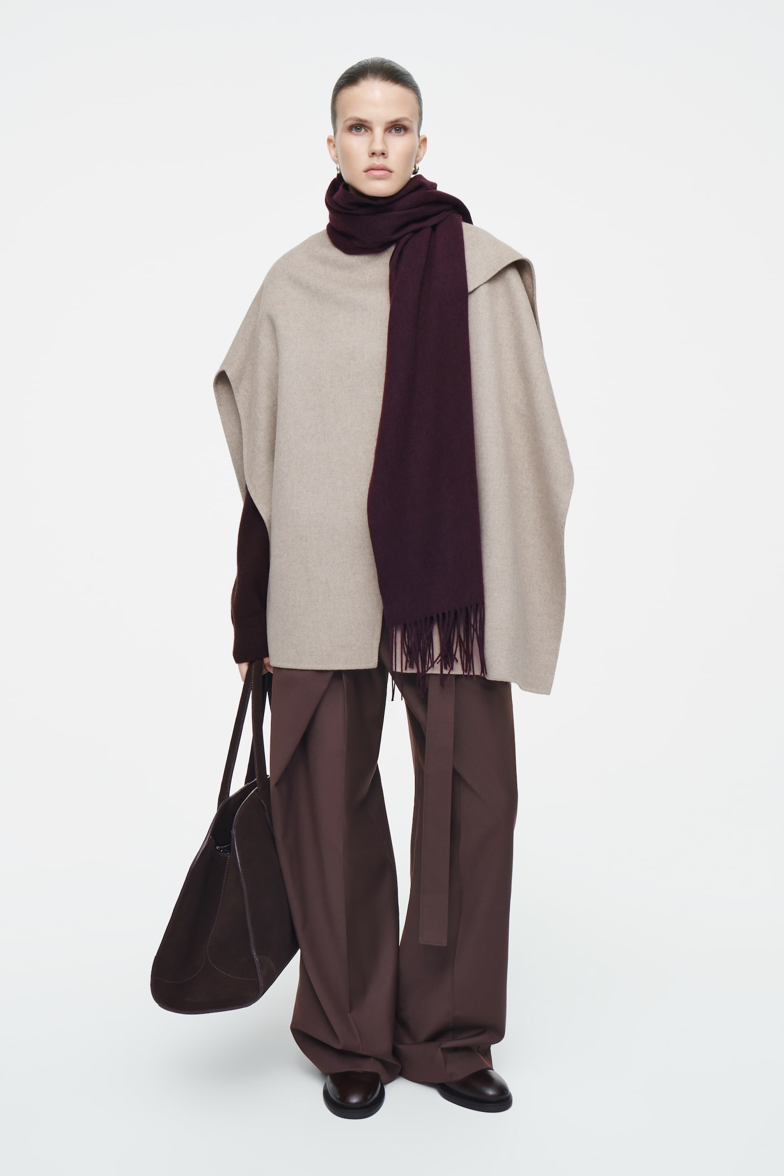 FRINGED WOOL SCARF - BORDEAUX/GREY - 4