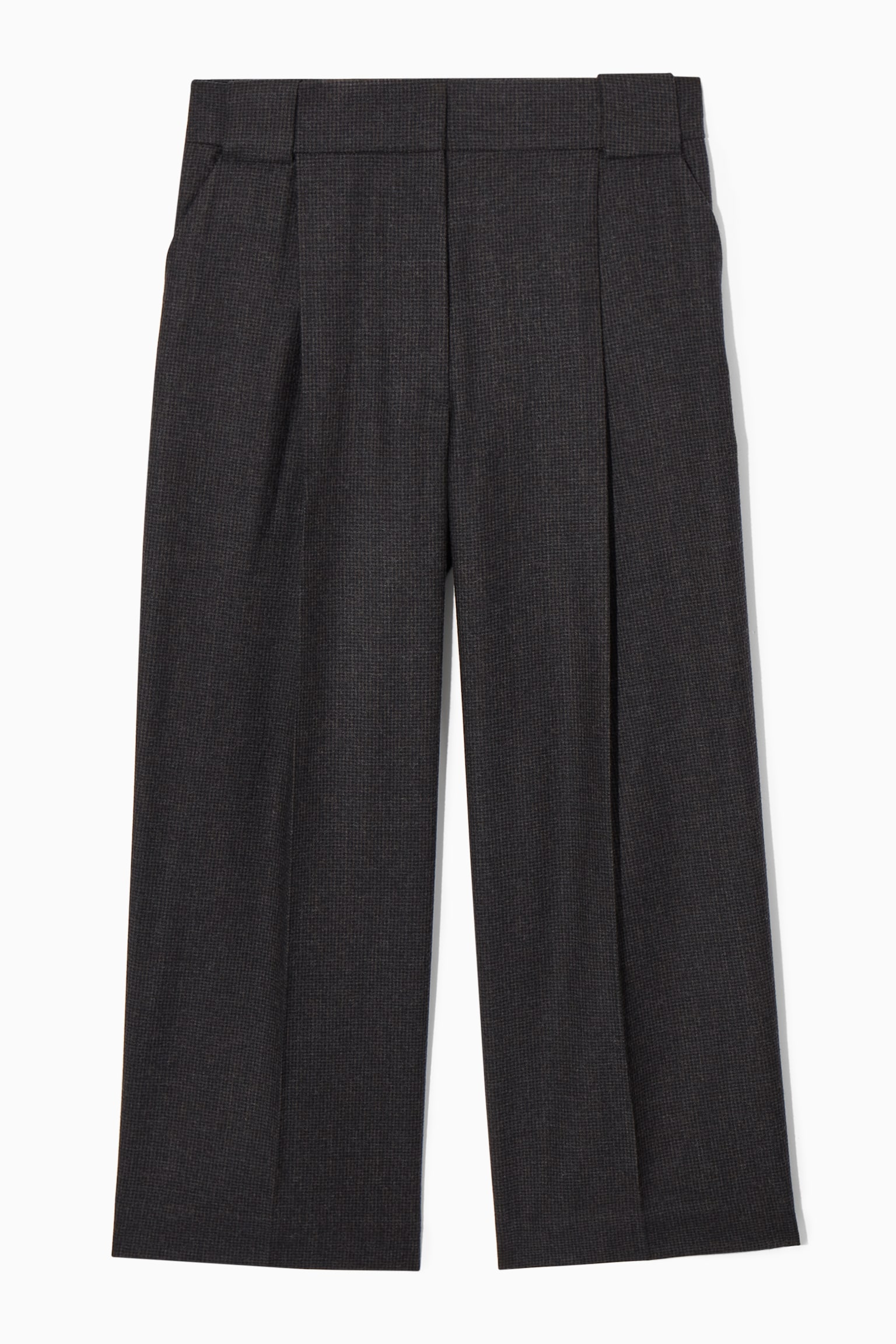 REGULAR WOOL-FLANNEL WIDE-LEG CULOTTES - DARK GREY / CHECKED/WHITE / BLACK - 1