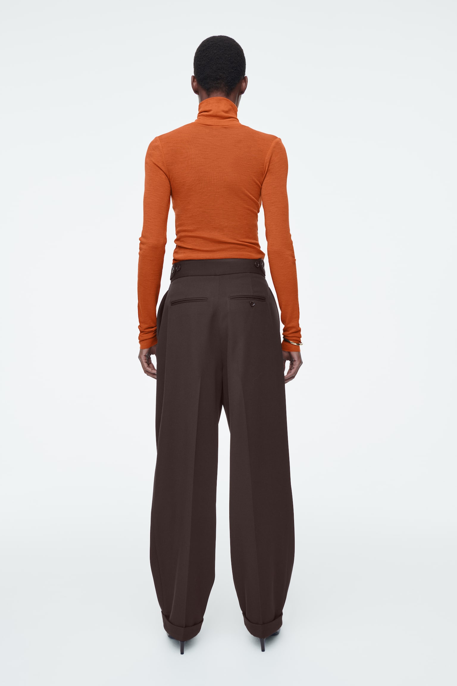 MERINO WOOL TURTLENECK TOP - ORANGE/WHITE/GREY / ARGYLE/BRIGHT BLUE/BLACK/GREEN/RED/DARK BROWN/APRICOT/NAVY/BLACK / WHITE / STRIPED/DARK GREEN - 4