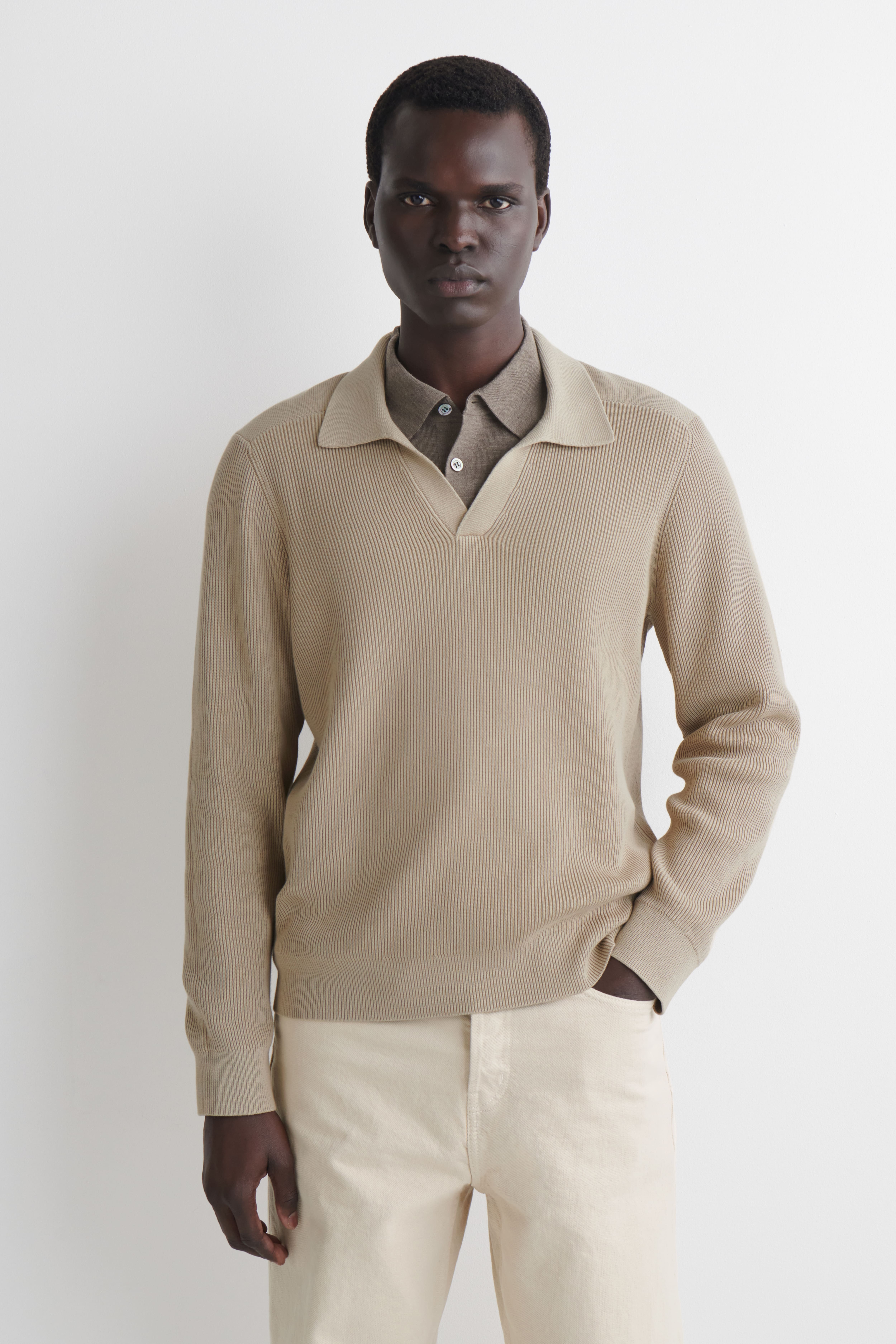 COTTON POLO JUMPER - BEIGE