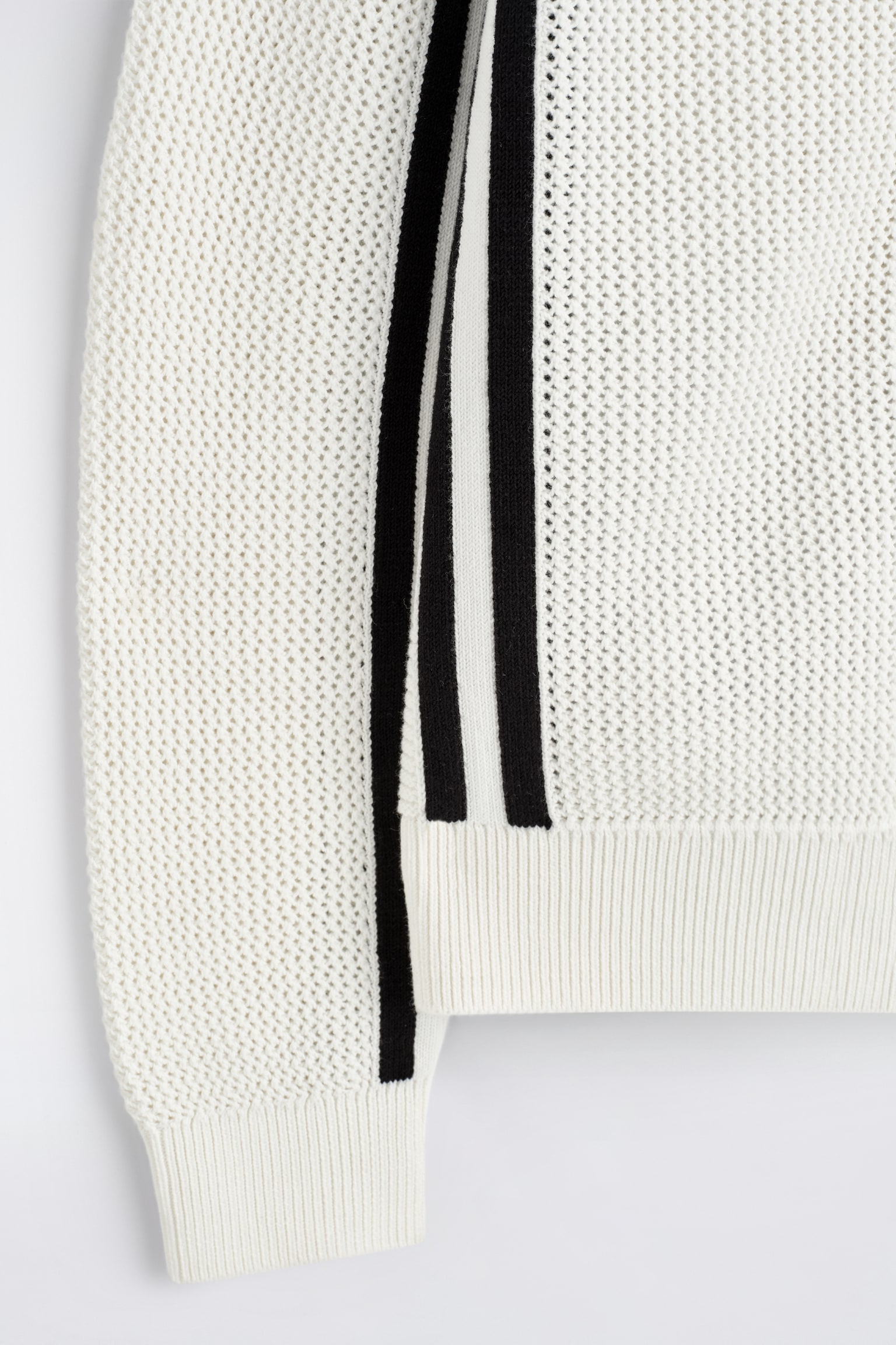 STRIPET ÅPENSTRIKKET BOMULLCARDIGAN - Hvit / Svart - 4