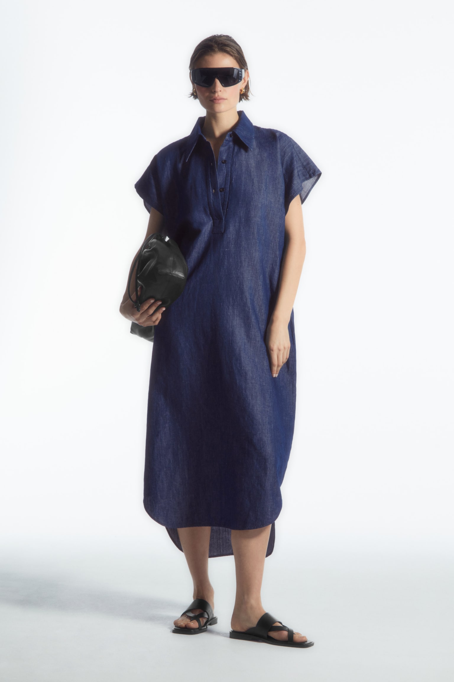 OVERSIZED DENIM MIDI SHIRT DRESS - INDIGO - 1