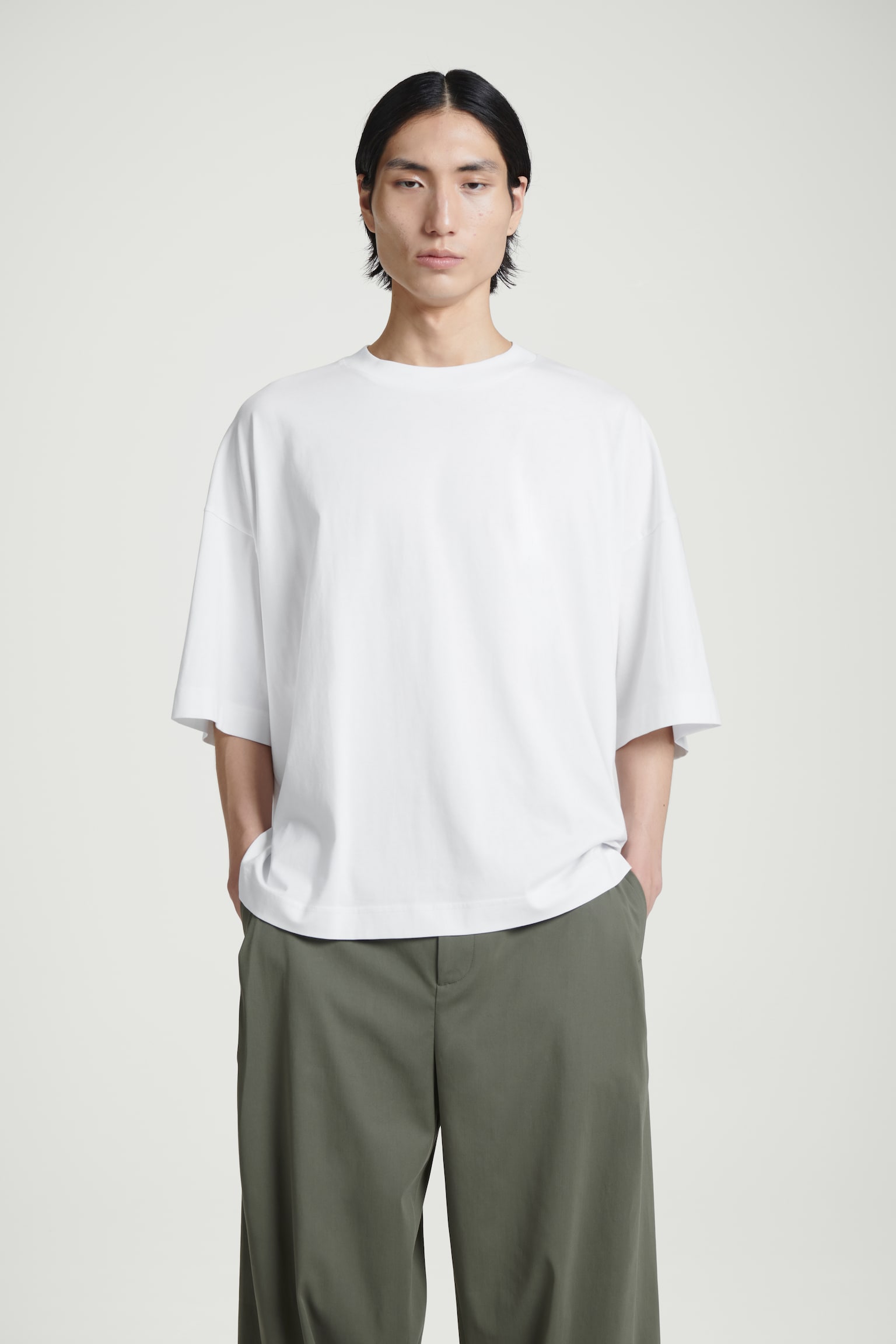 OVERSIZED EXTRA-WIDE COTTON T-SHIRT - WHITE/PALE YELLOW/GREEN - 1