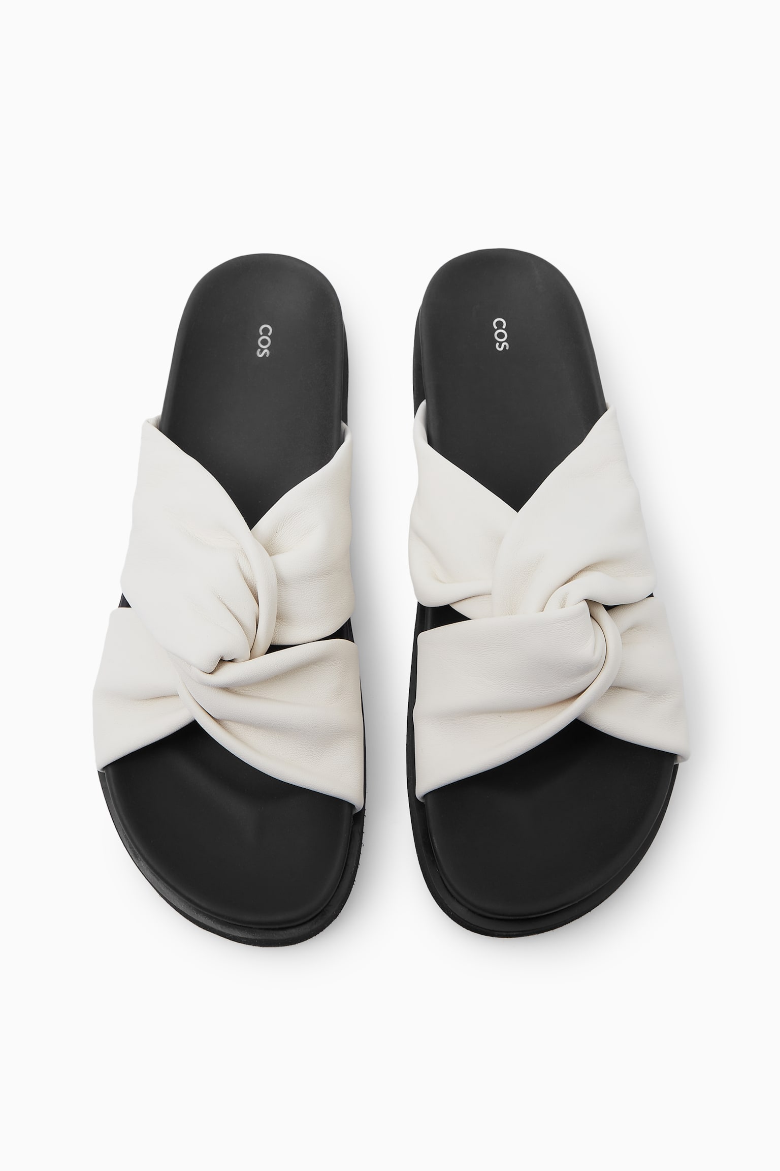 CROSSOVER LEATHER SLIDES - WHITE/BLACK - 5