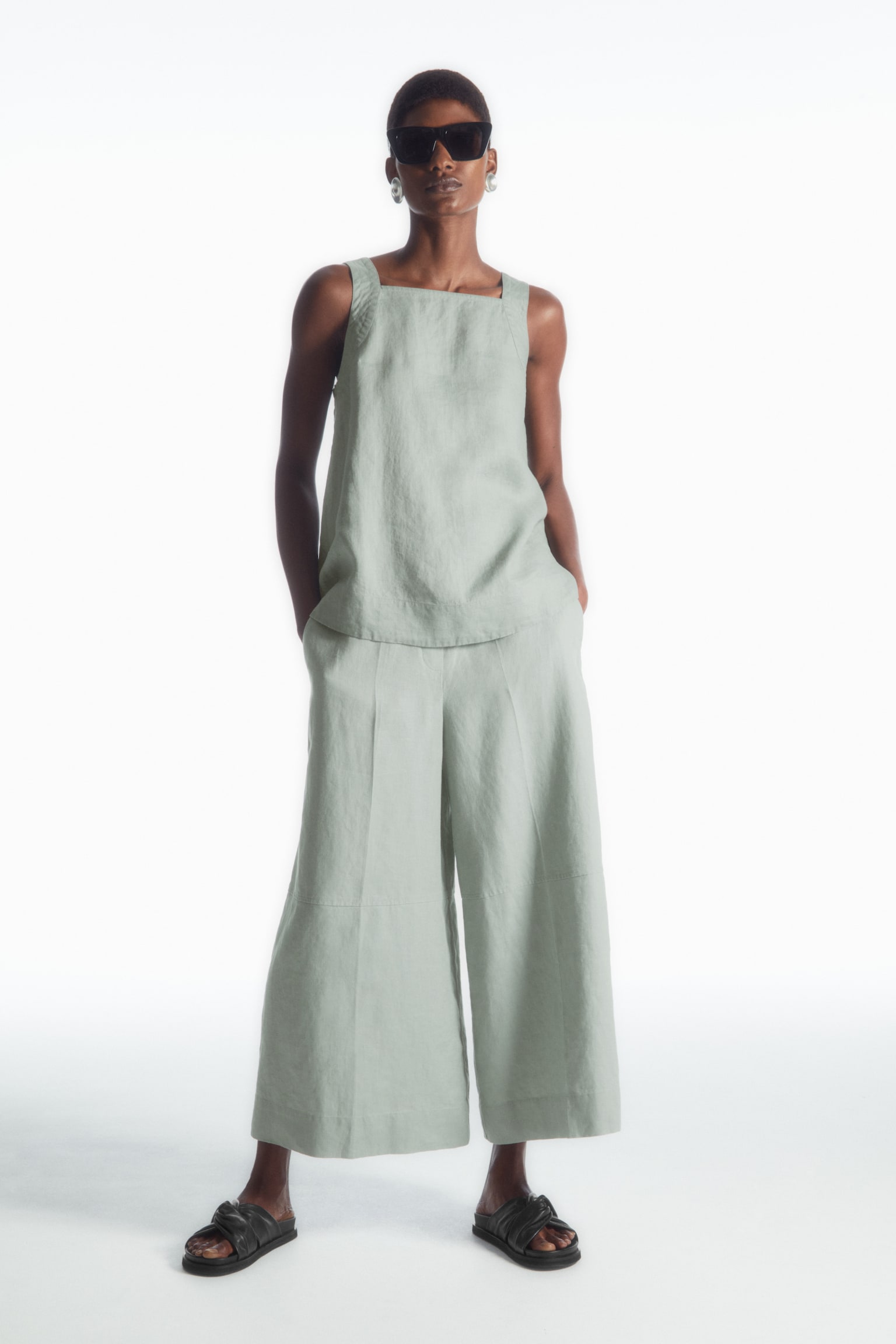 LINEN CULOTTES - LIGHT GREEN/NAVY - 1