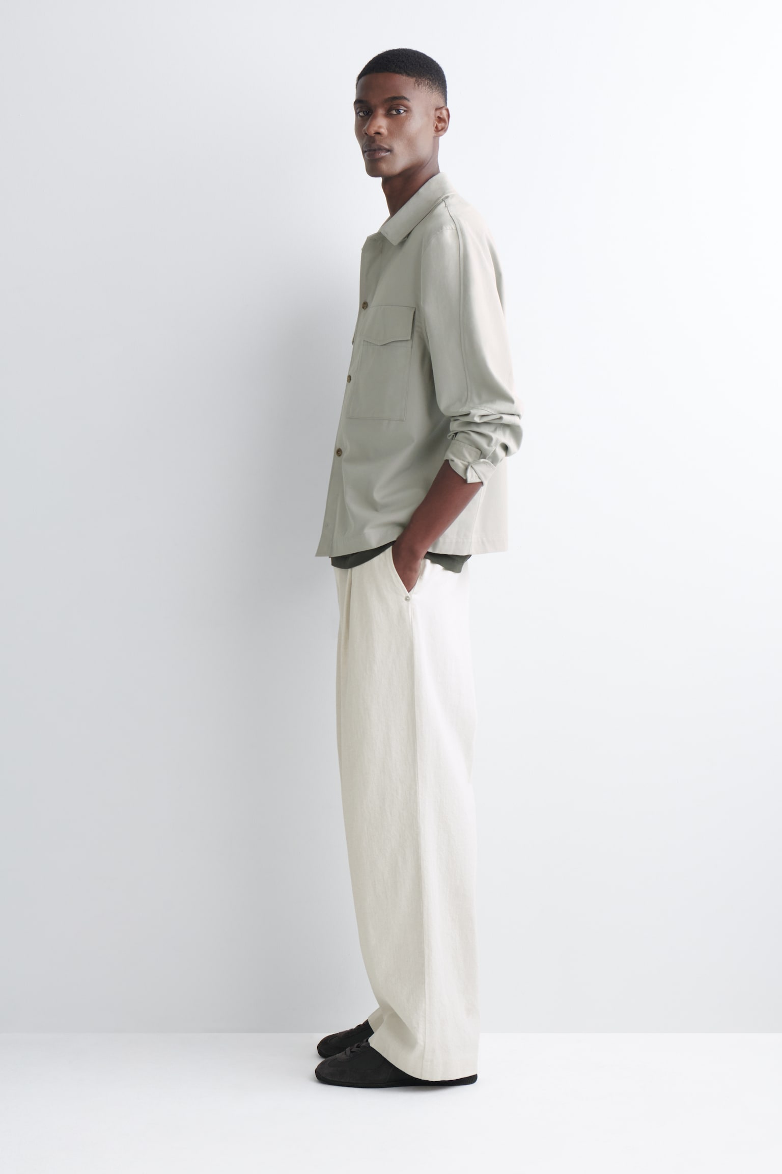 LOCKERE HEMDJACKE AUS BAUMWOLLE - Hellgrau/DUNKELBRAUN - 5