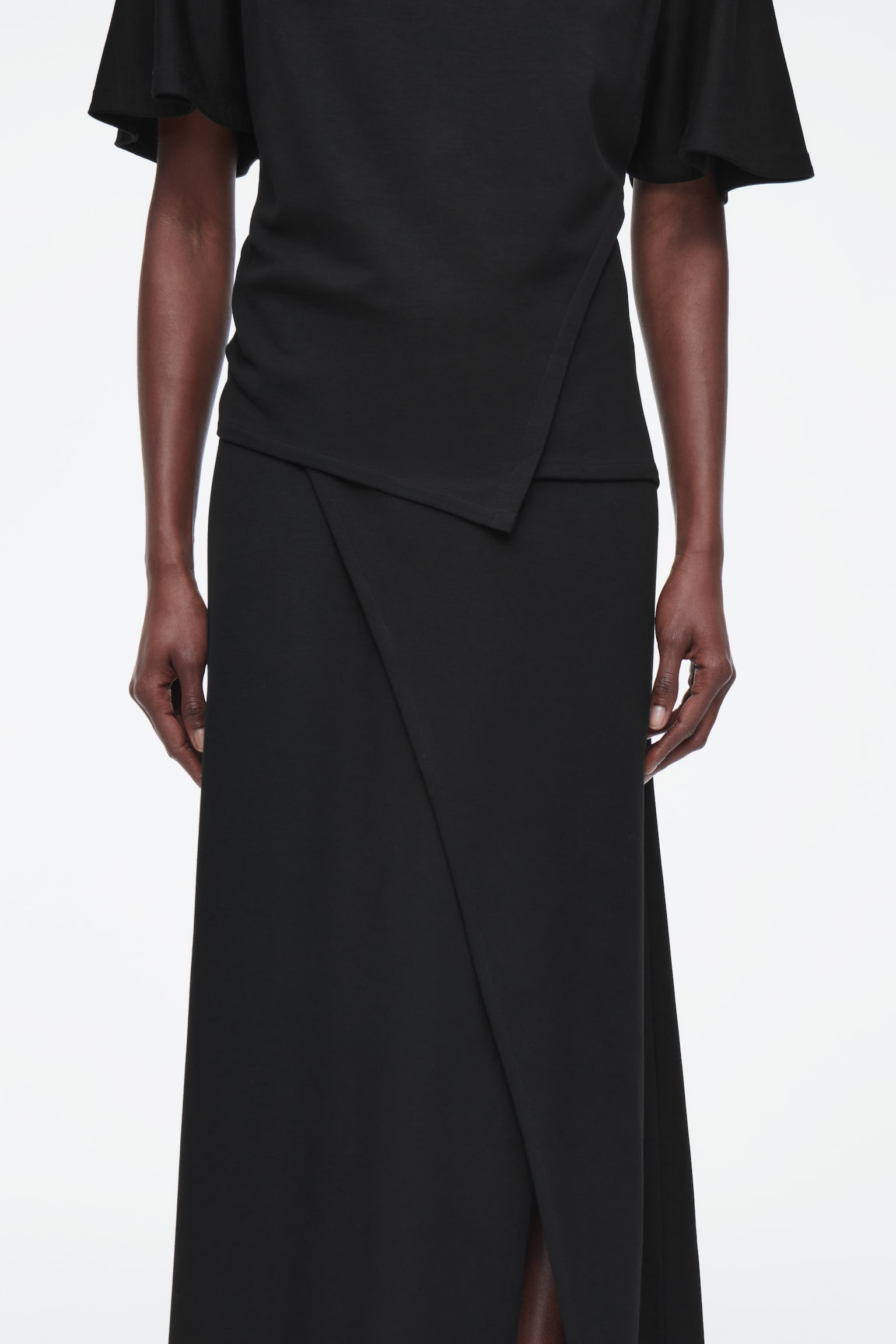 JERSEY WRAP MIDI SKIRT - BLACK/OCHRE - 5