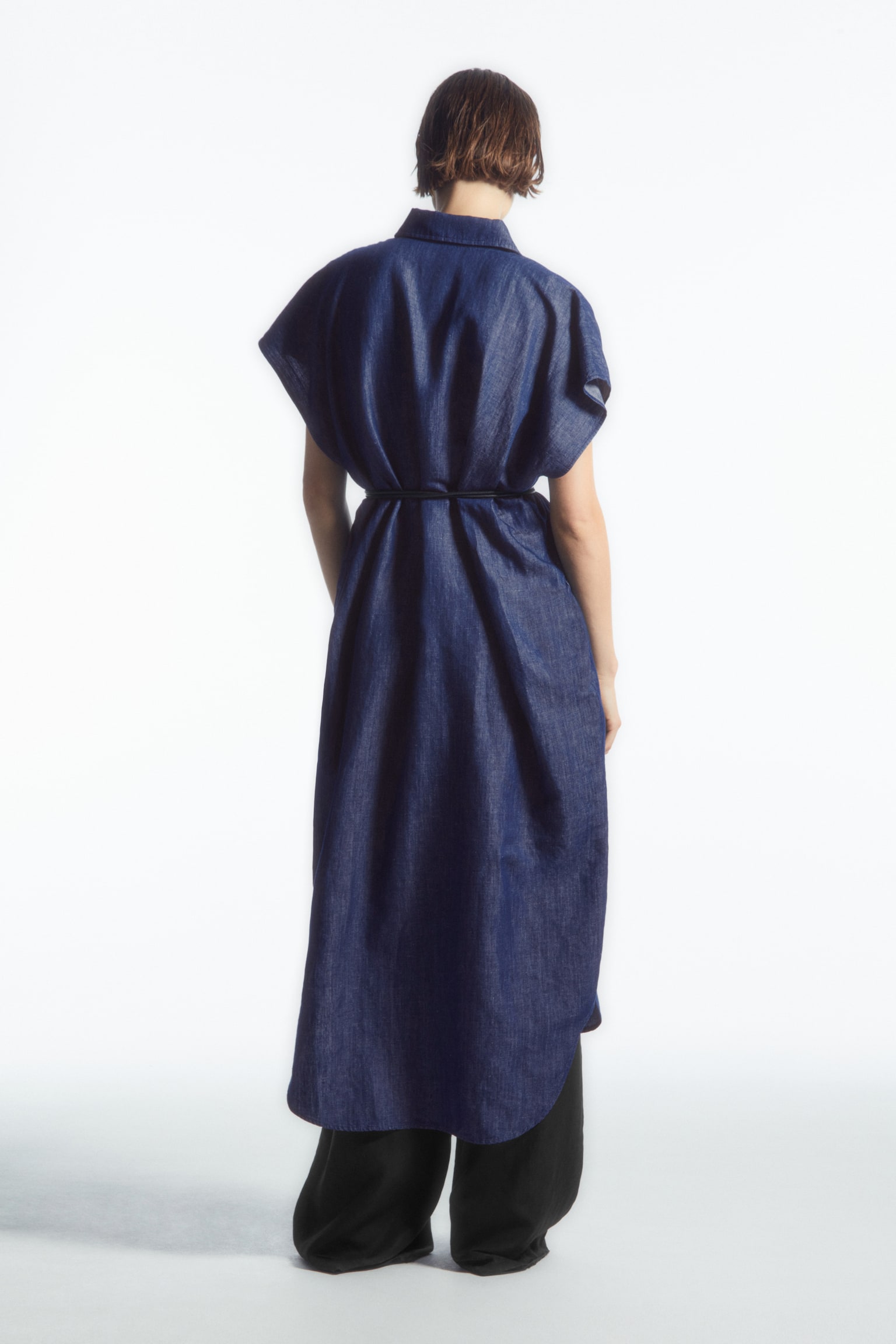 OVERSIZED DENIM MIDI SHIRT DRESS - INDIGO - 8