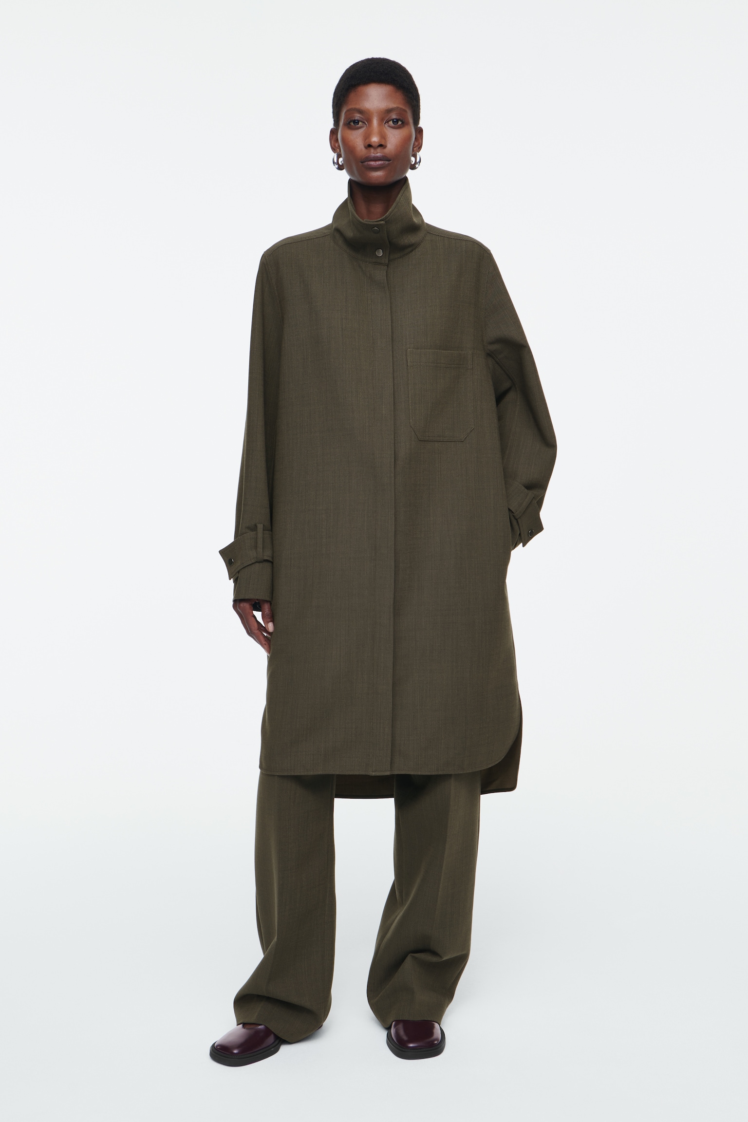 OVERSIZED WOOL-BLEND SHIRT DRESS - KHAKI MÉLANGE - 4