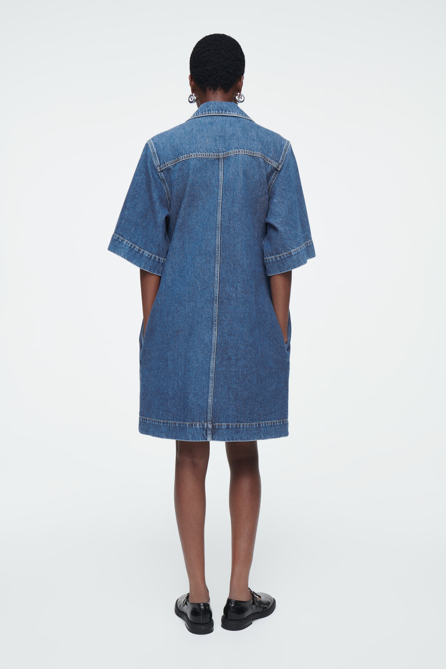 MINI DENIM SHIRT DRESS - BLUE - 6