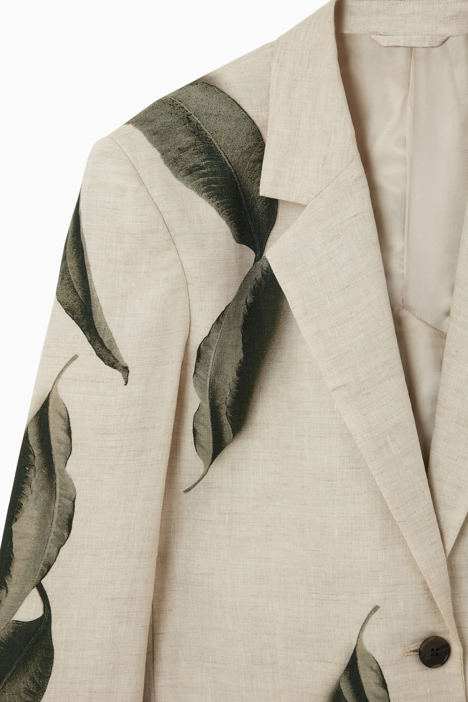 REGULAR LEAF-PRINT LINEN BLAZER - BEIGE / LEAF PRINT - 10