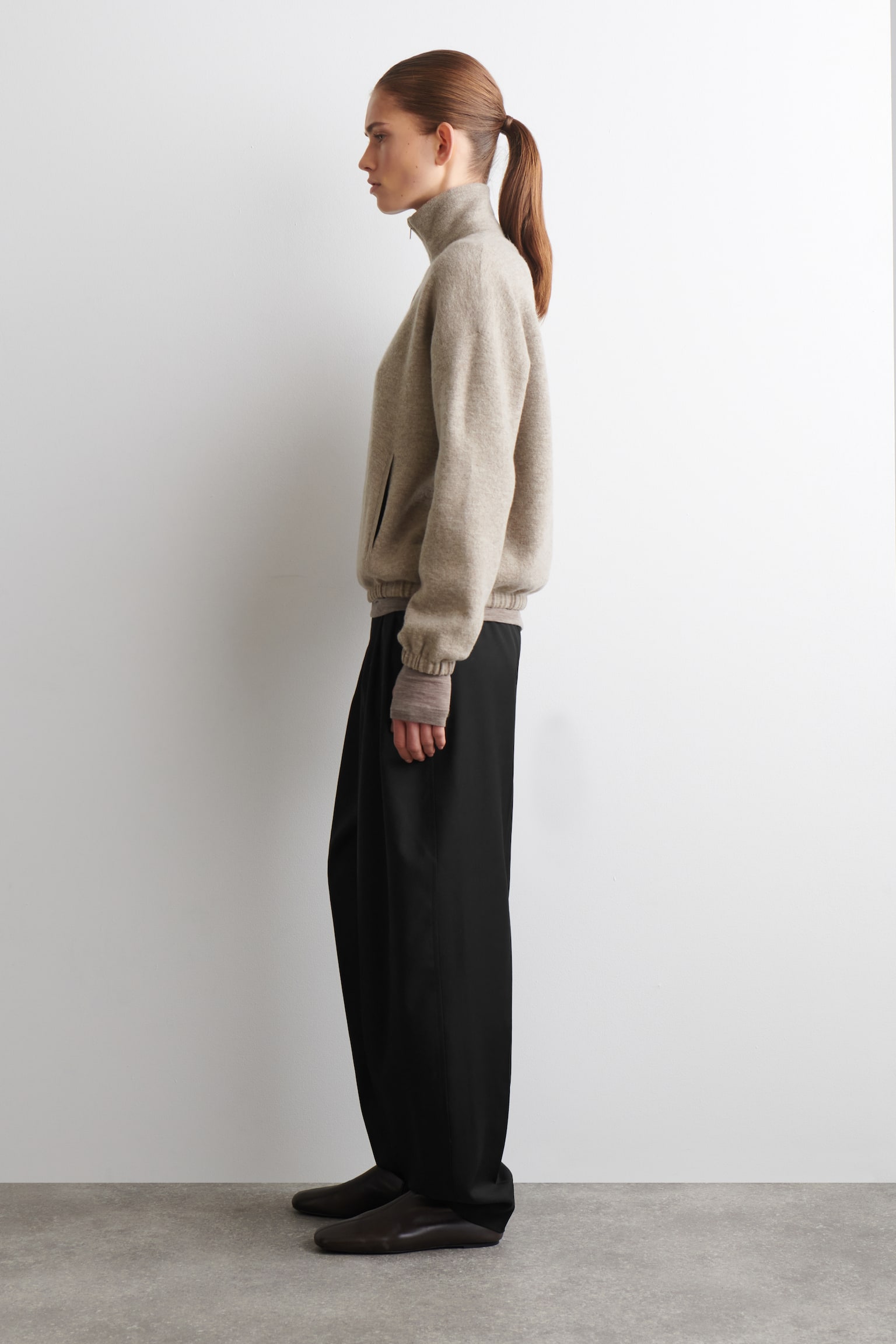 BOILED MERINO WOOL ZIP-UP JUMPER - BEIGE MELIERT/BRAUN MELIERT - 4