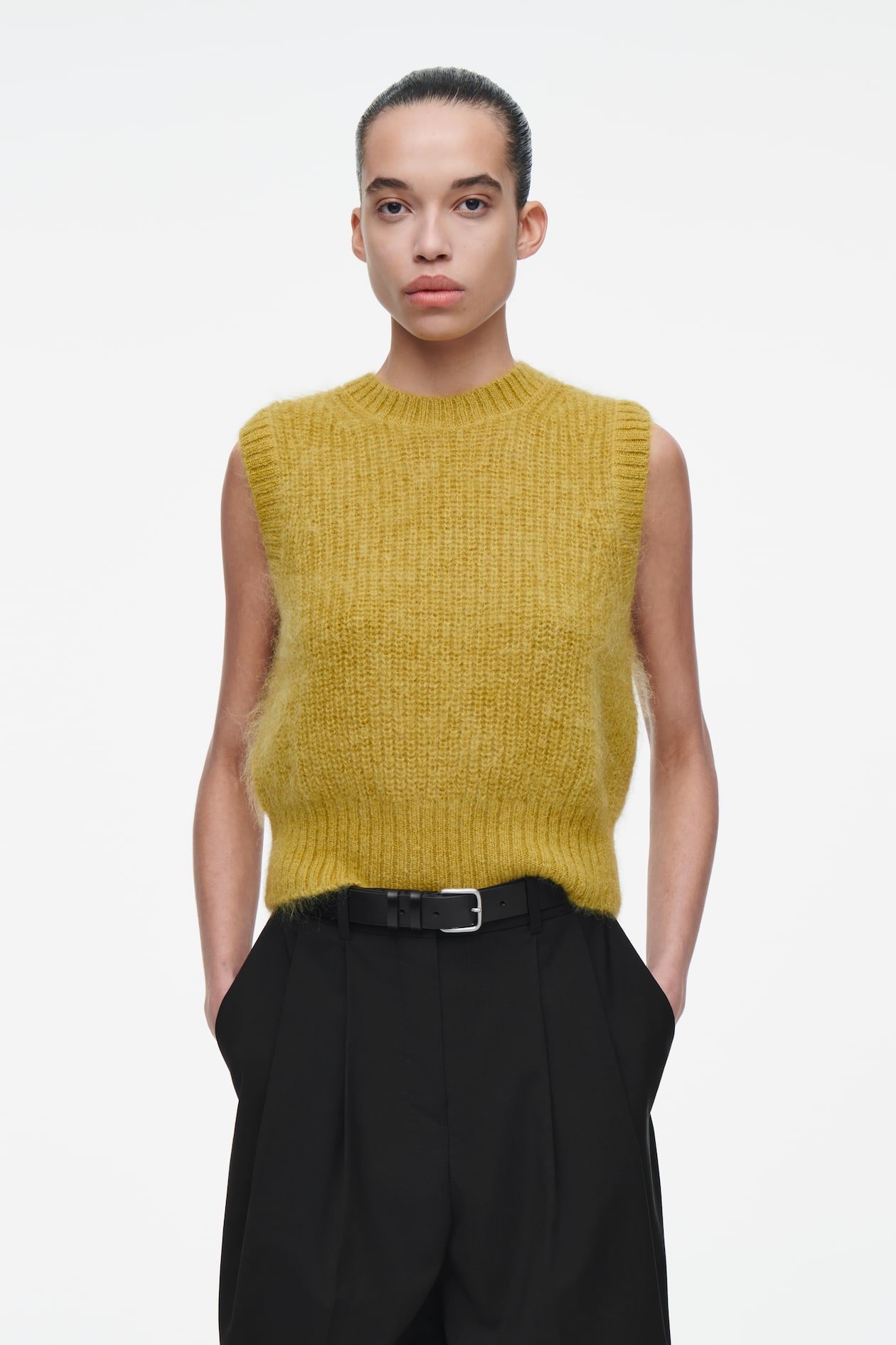 Mohair Mosterd Gele Trui MOHAIR GEBREIDE VEST MOSTERD DAMES H&M BE