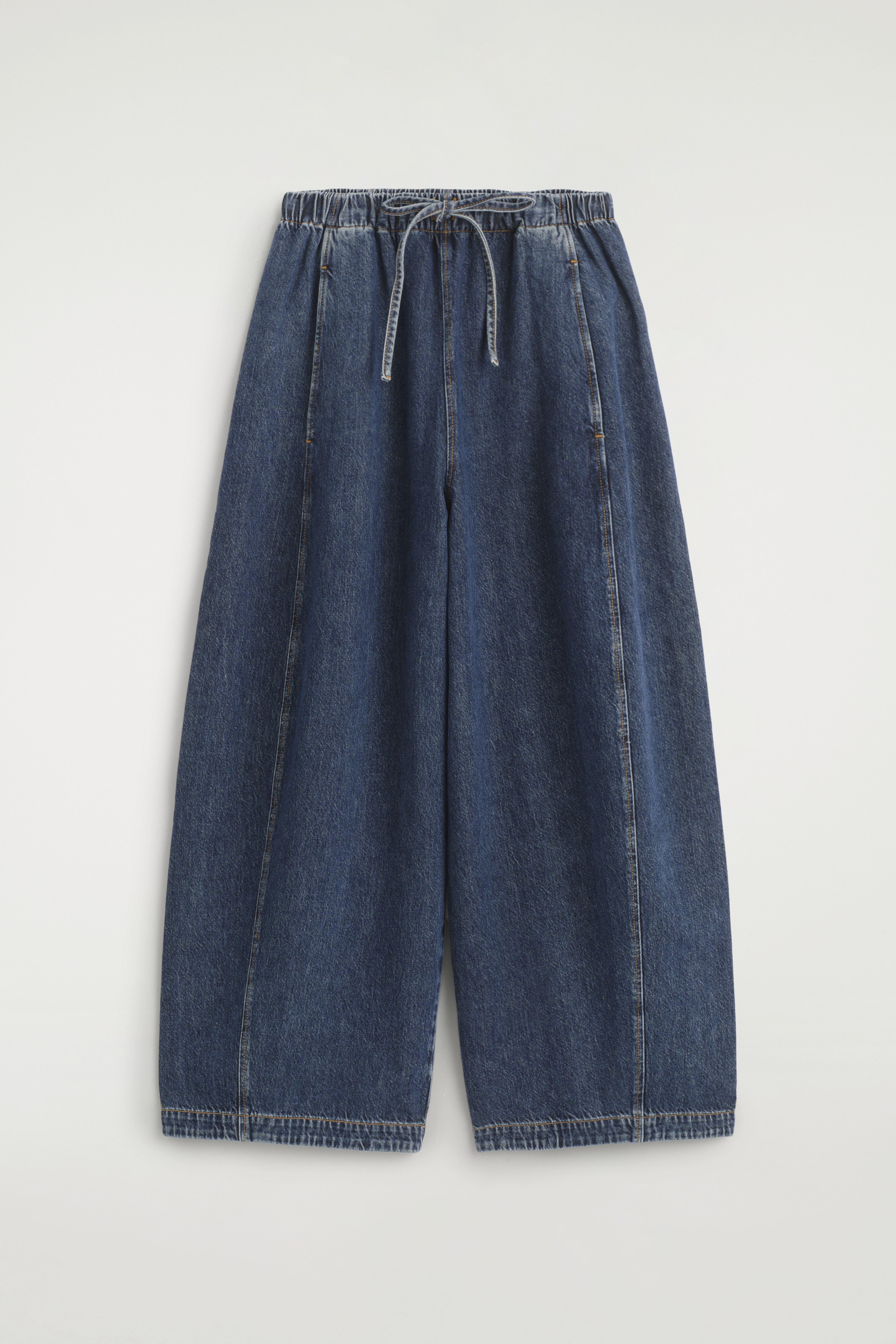 HOSE AUS DENIM MIT KORDELZUGBUND UND BARREL-BEIN - Dunkelblau/Dunkelblau