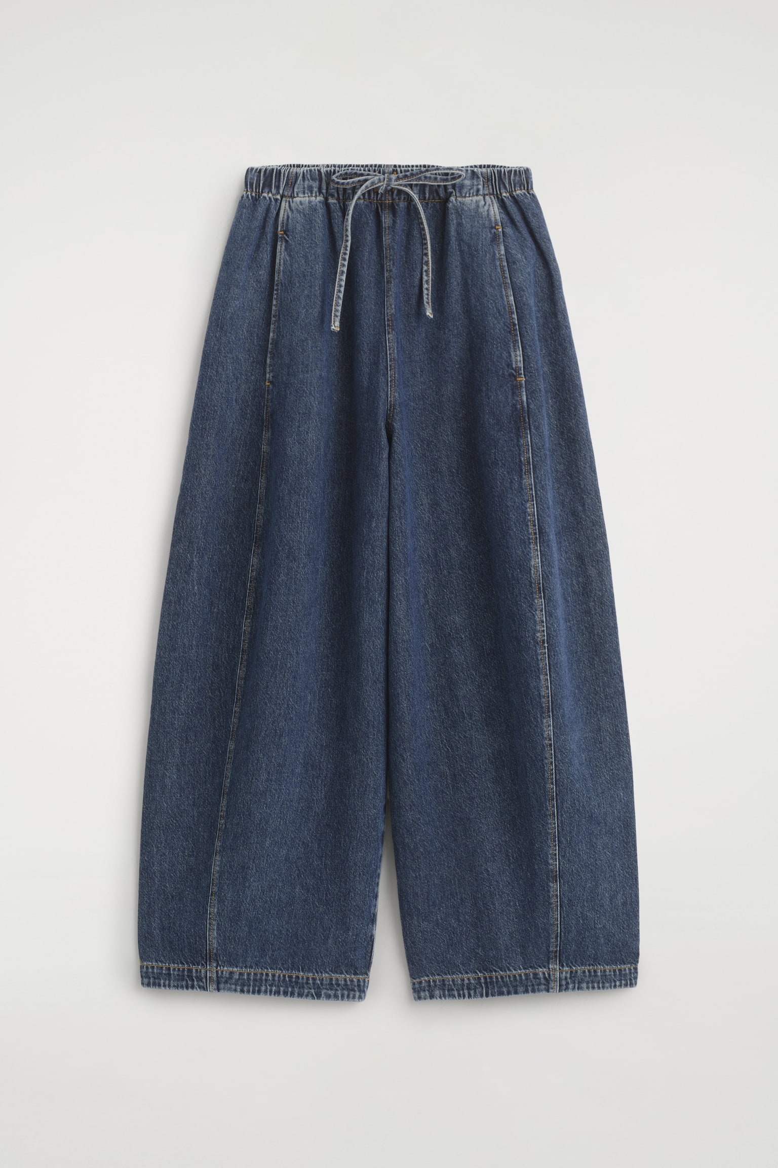 Bukser i denim med tønneformede ben og snøring - Mørkeblå/Mørkeblå - 2