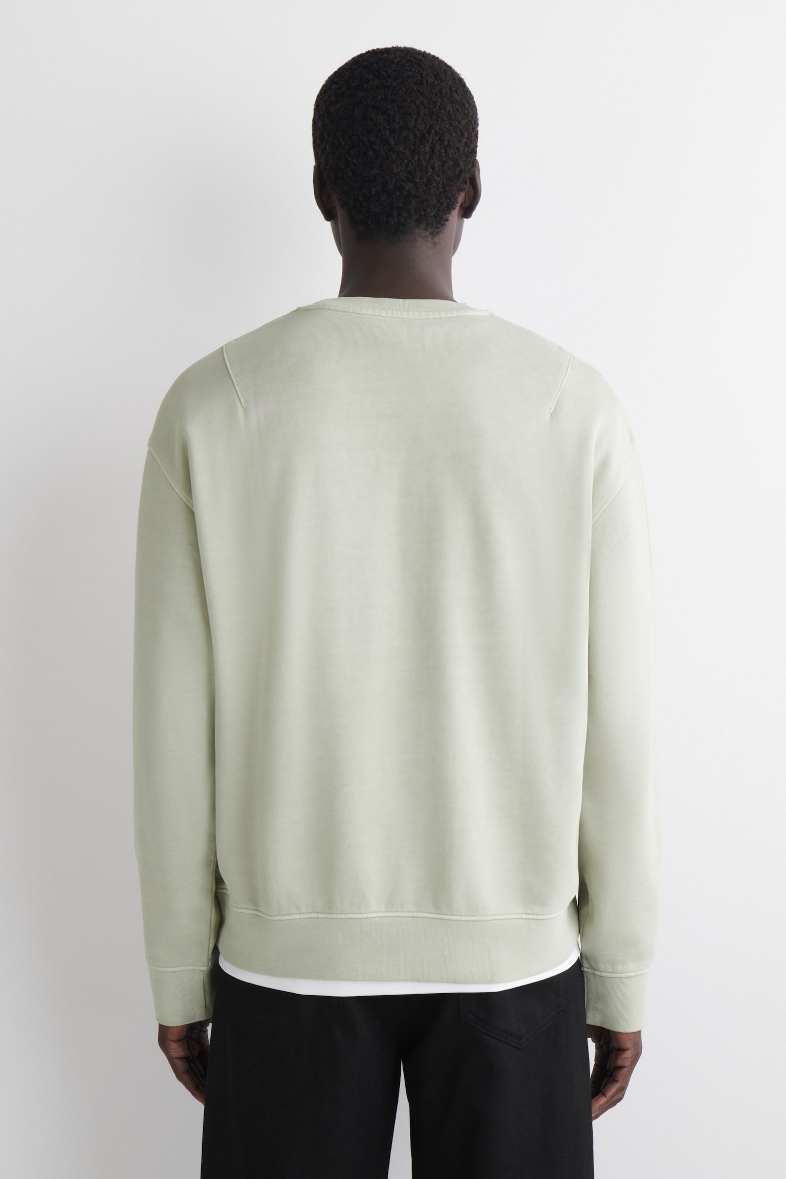 SWEATSHIRT AUS VORGEWASCHENER BAUMWOLLE - HELLGRÜN/NAVYBLAU/WEISS - 3
