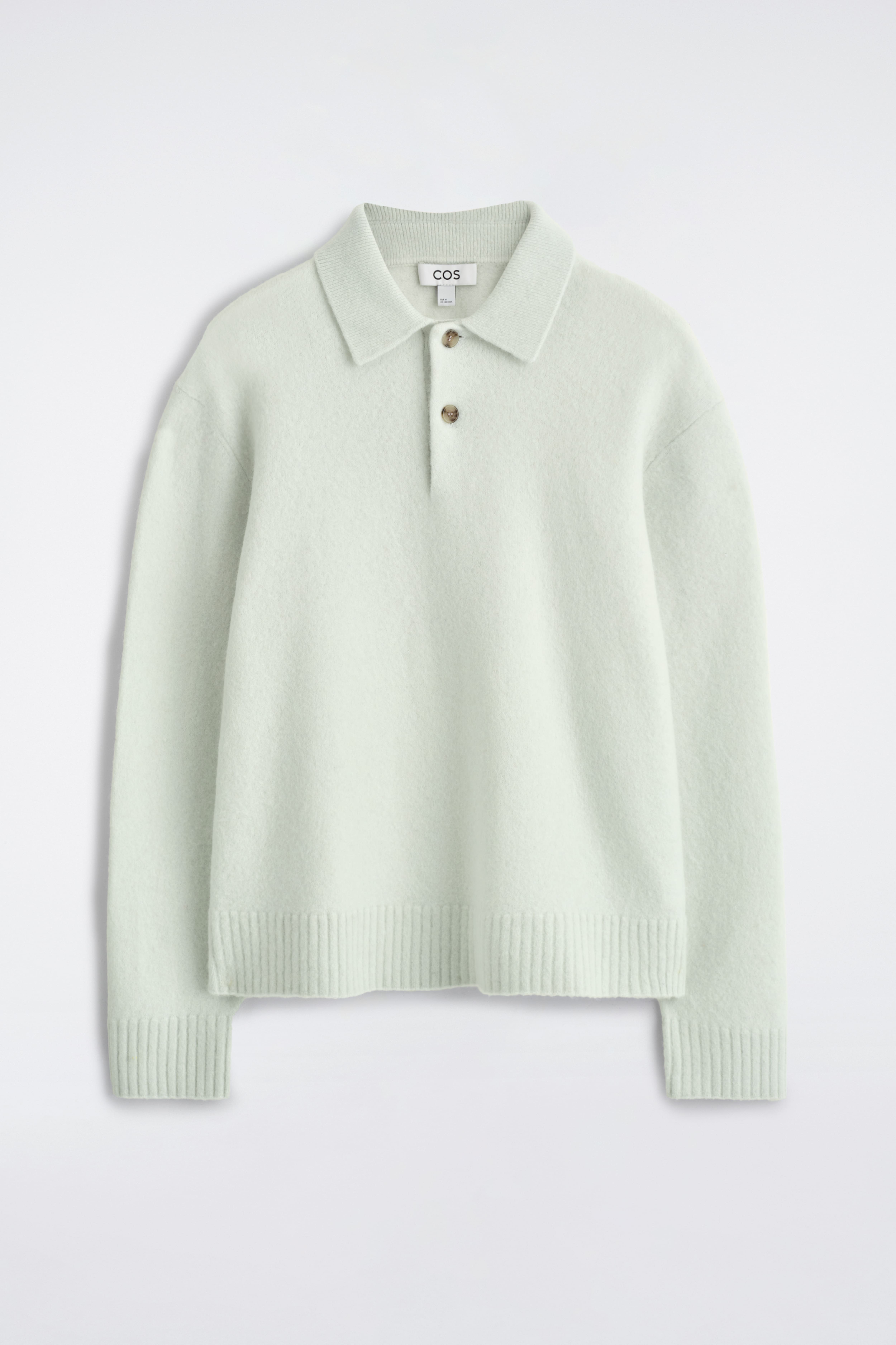 POLOSHIRT AUS GEBÜRSTETER WOLLE - EISBLAU/DUNKELBRAUN