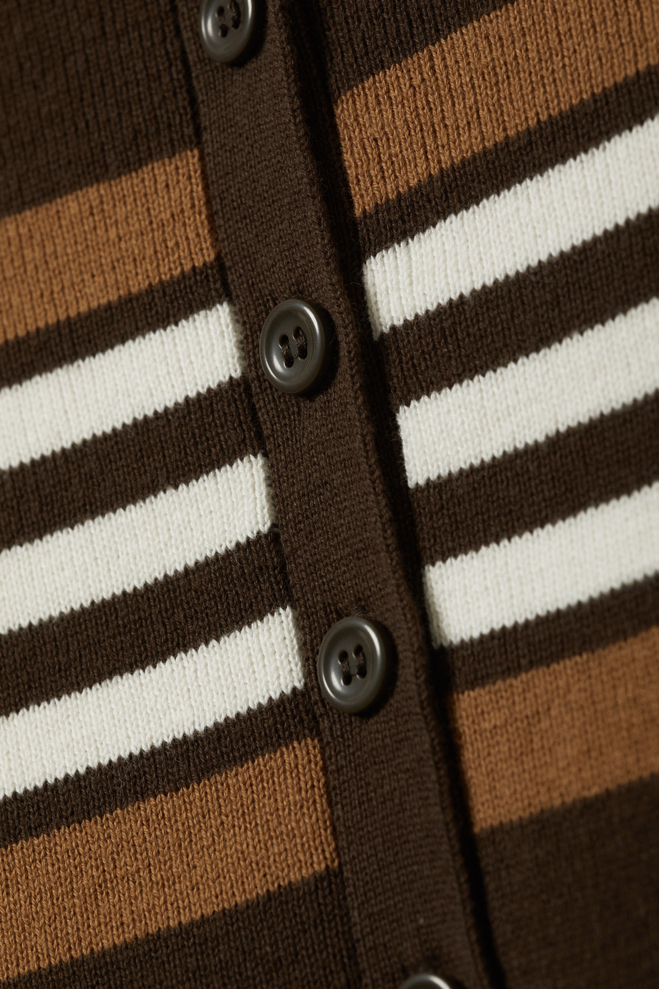 Short Knitted Single-Breasted Cardigan - Dark Brown - Stripes - Ladies ...