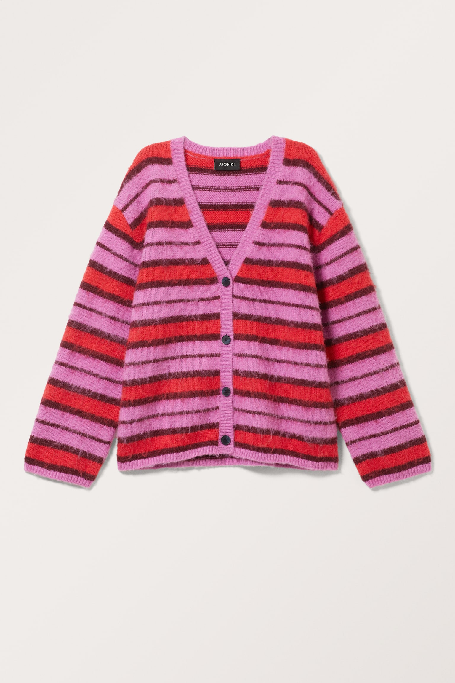 Fluffy knit cardigan - Pink & Red Stripe/Purple Multi Stripe - 2