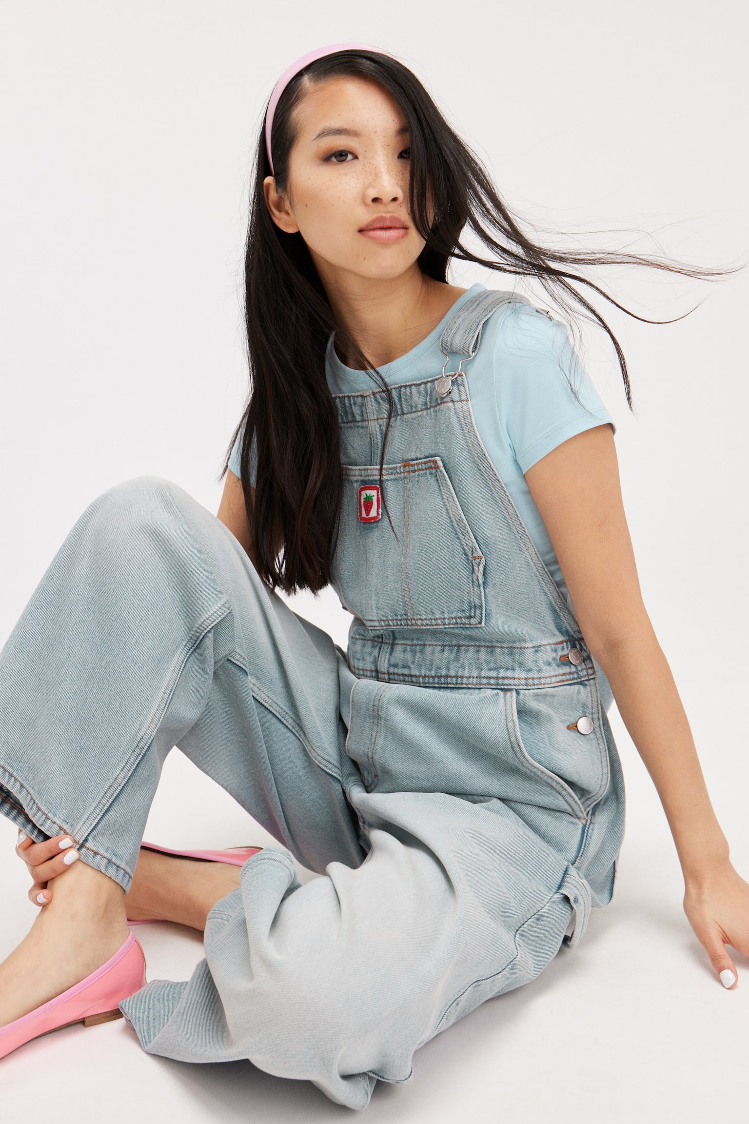 Embroidered Denim Dungarees - Space Blue/Kaylin Blue - 1