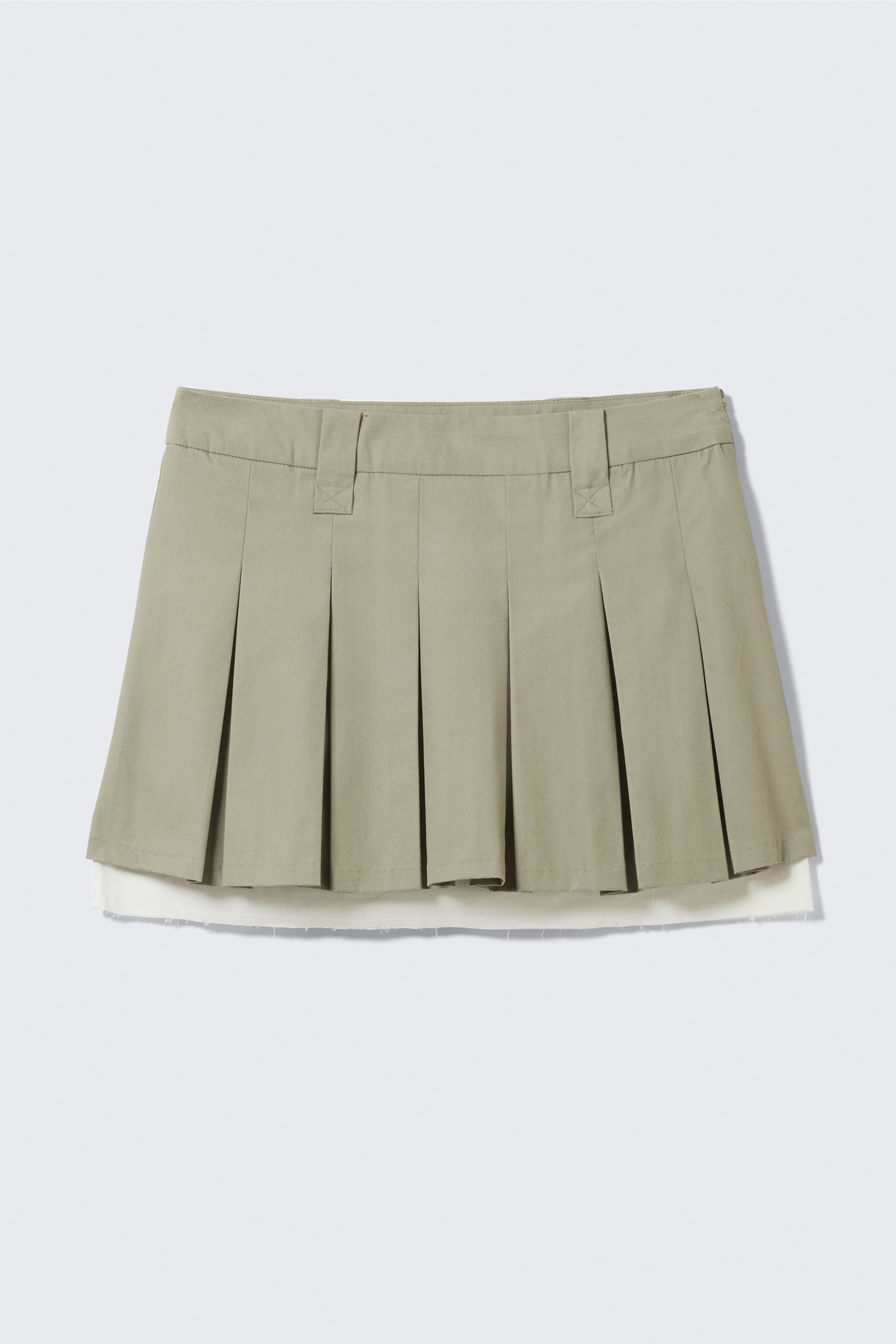 Mid-Rise Pleated Mini Twill Skirt - Khaki Green/Beige