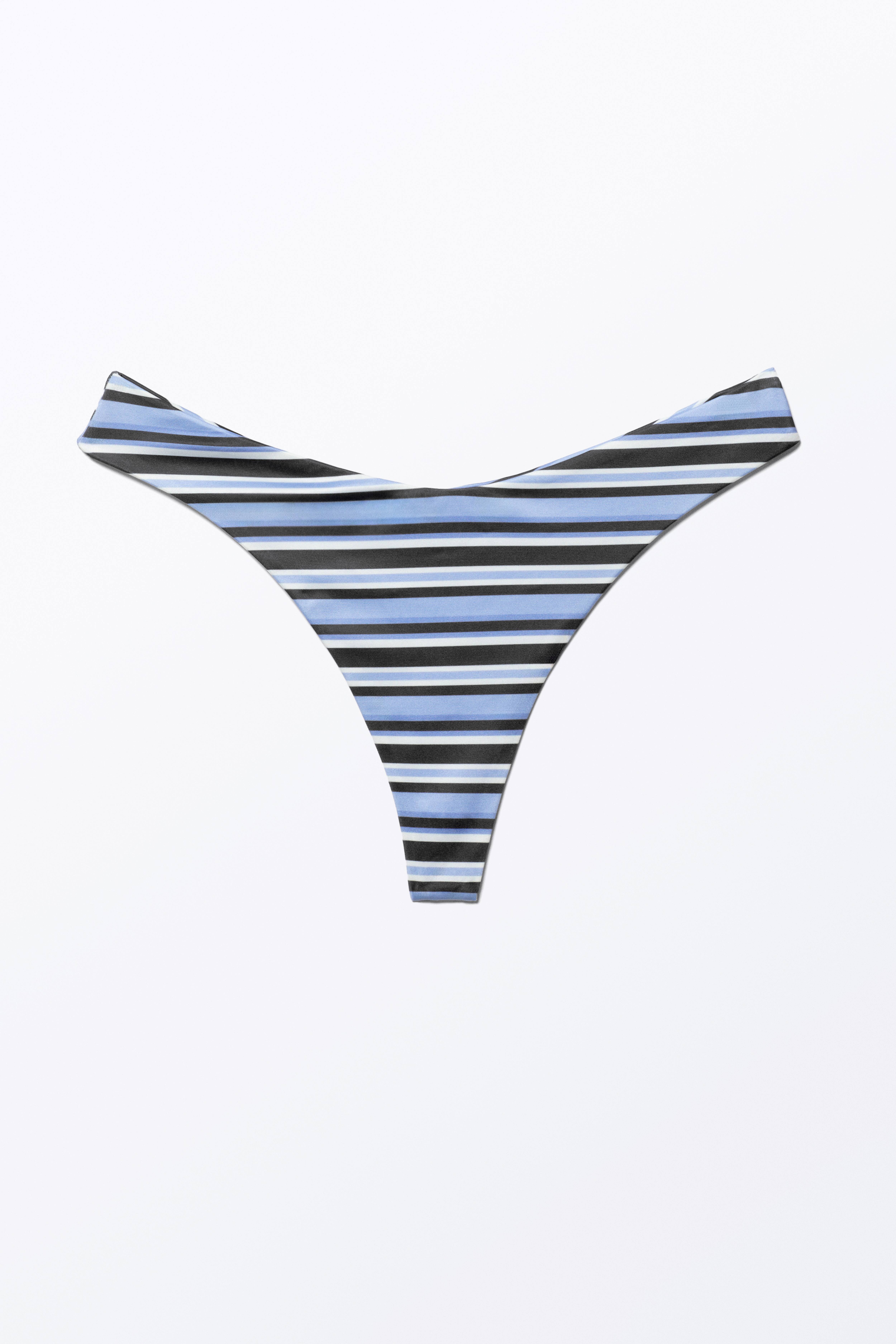 V-Shaped Thong Bikini Bottoms - Striped Blue