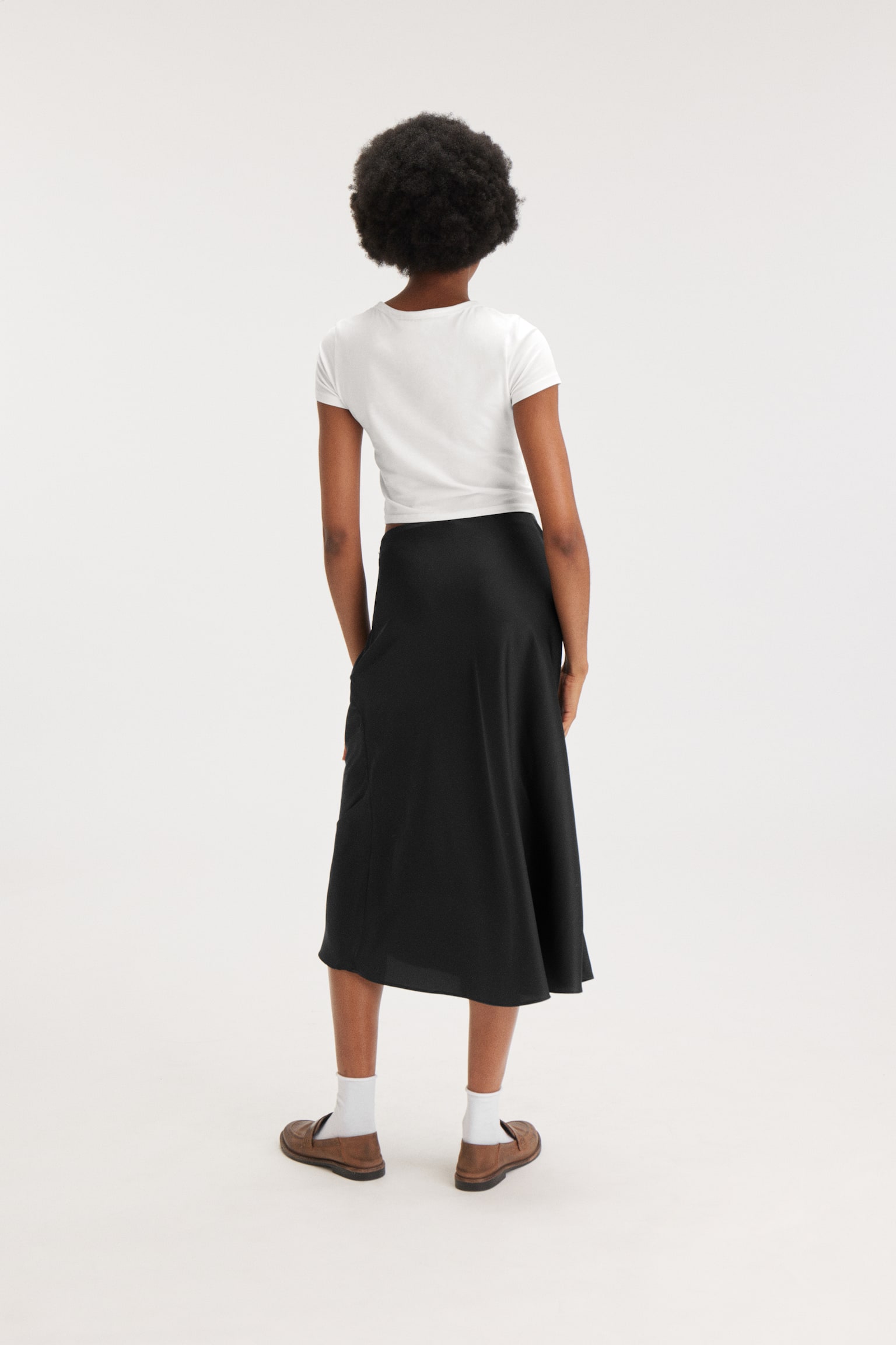 Satin midi skirt - Black/Cream - 3