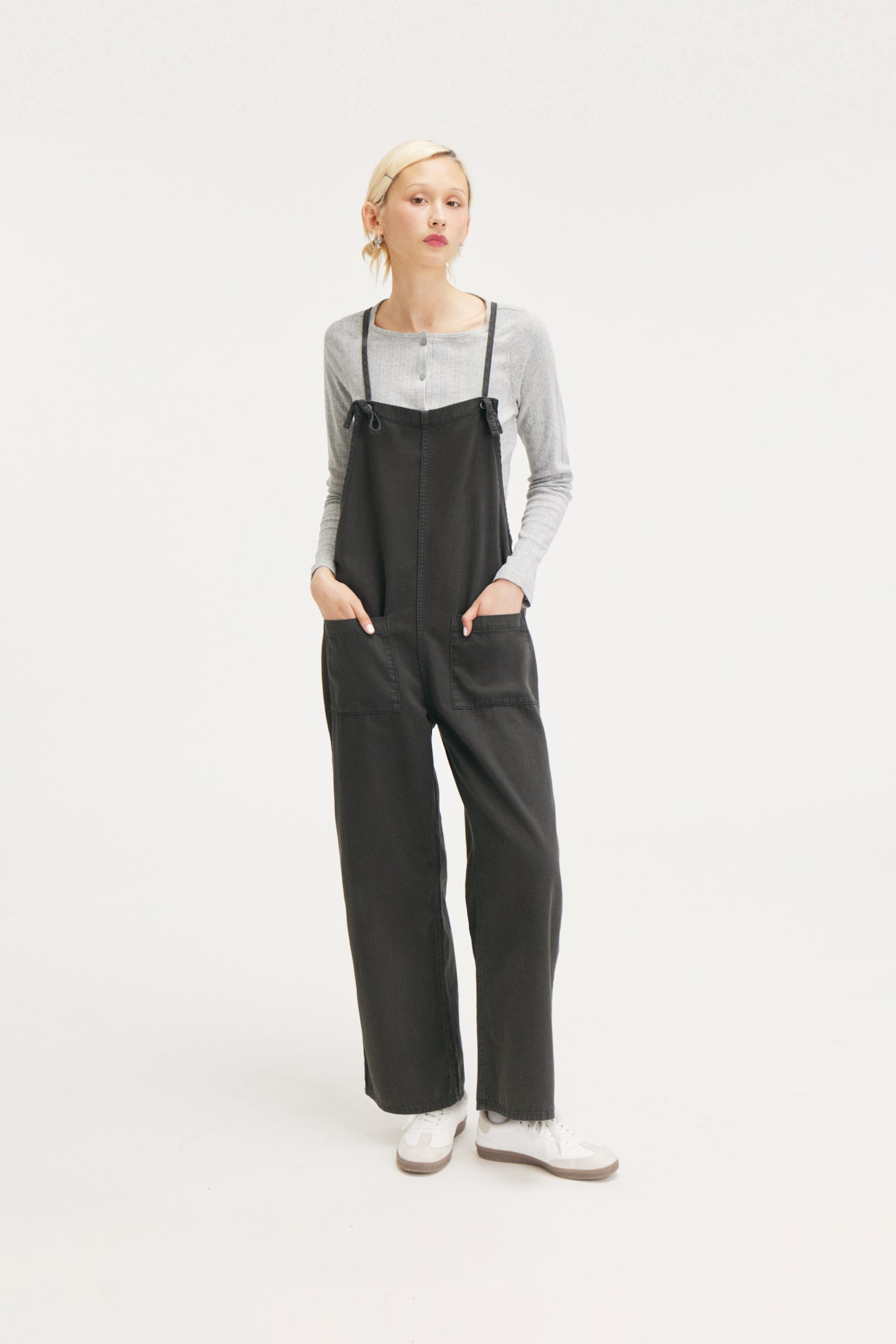 Tie Denim Dungarees - Black/Blue - 1