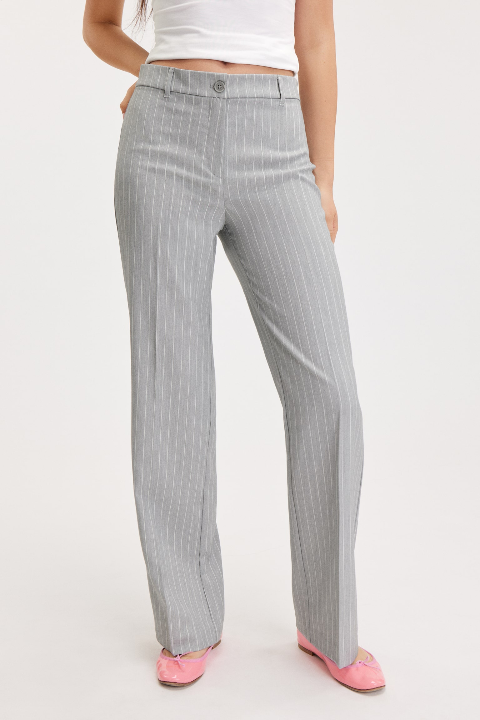 Tailored press crease trousers - Light Grey Pinstripe/Black - 5