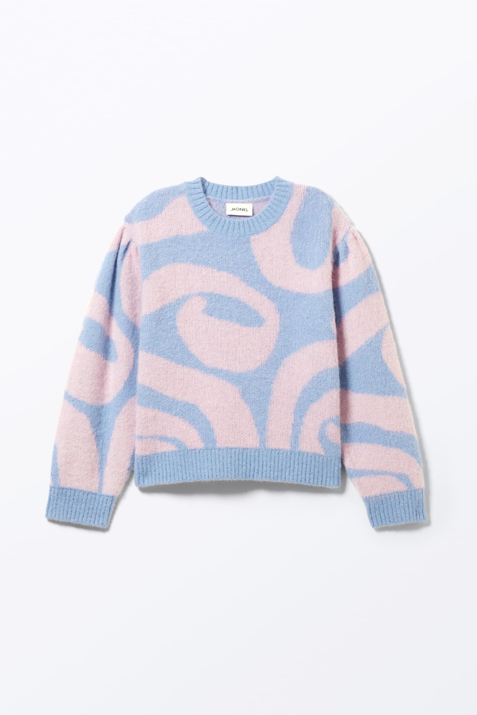 Knitted Puffy Sleeve Sweater - Blue - Pink Swirls/Purple - Black Swirls - 2