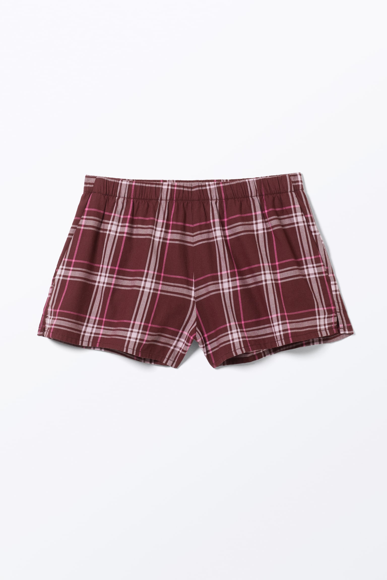 Flannel Boxer Shorts - Dark Red Check/White/Beige Check