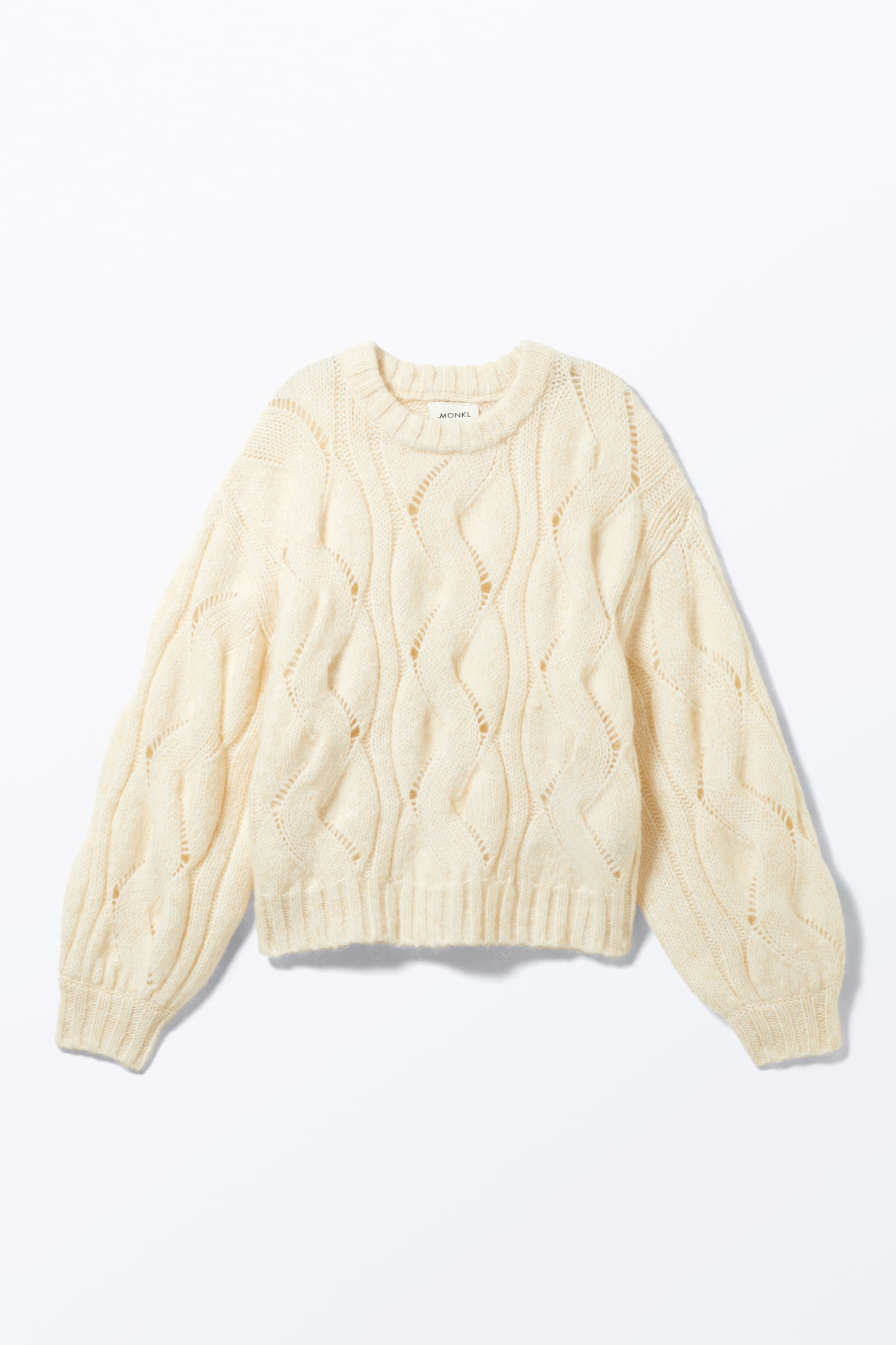 Short Cable Knitted Sweater - Dusty White/Brown/Blue